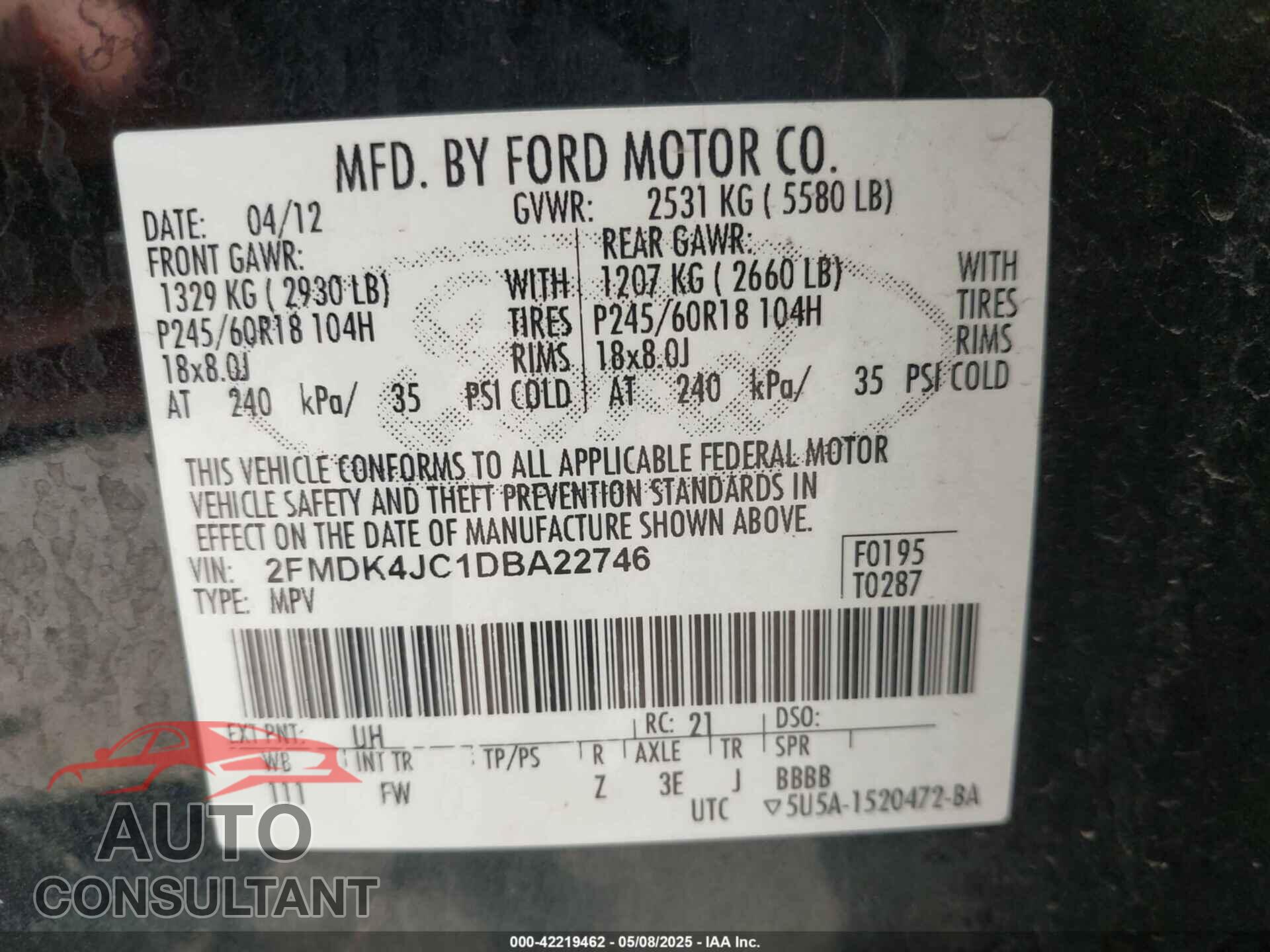 FORD EDGE 2013 - 2FMDK4JC1DBA22746