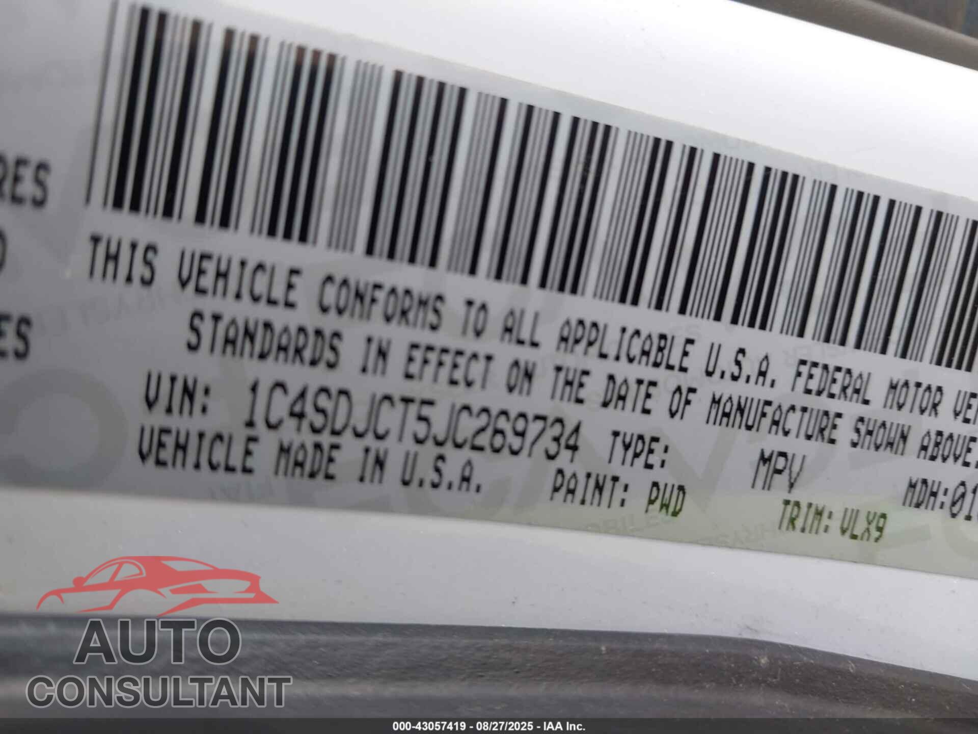 DODGE DURANGO 2018 - 1C4SDJCT5JC269734