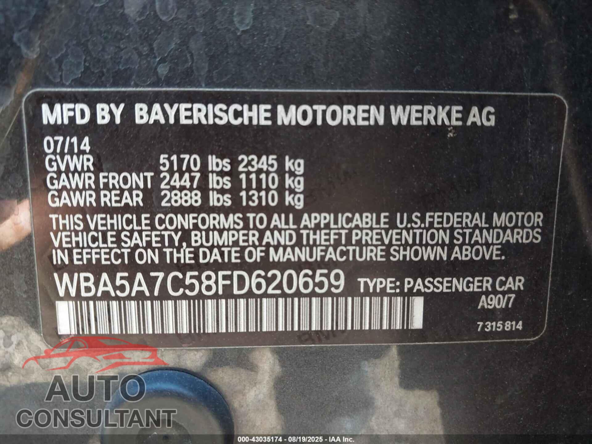 BMW 528I 2015 - WBA5A7C58FD620659