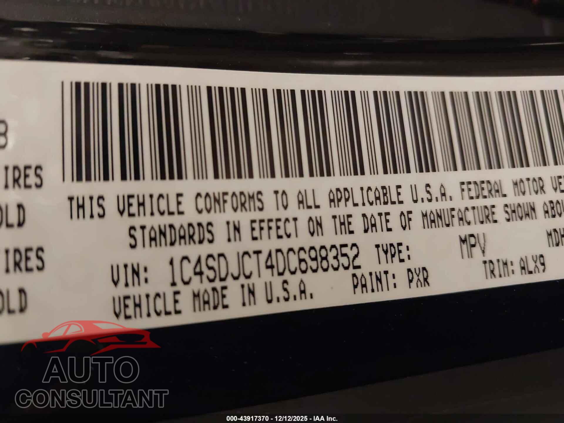 DODGE DURANGO 2013 - 1C4SDJCT4DC698352