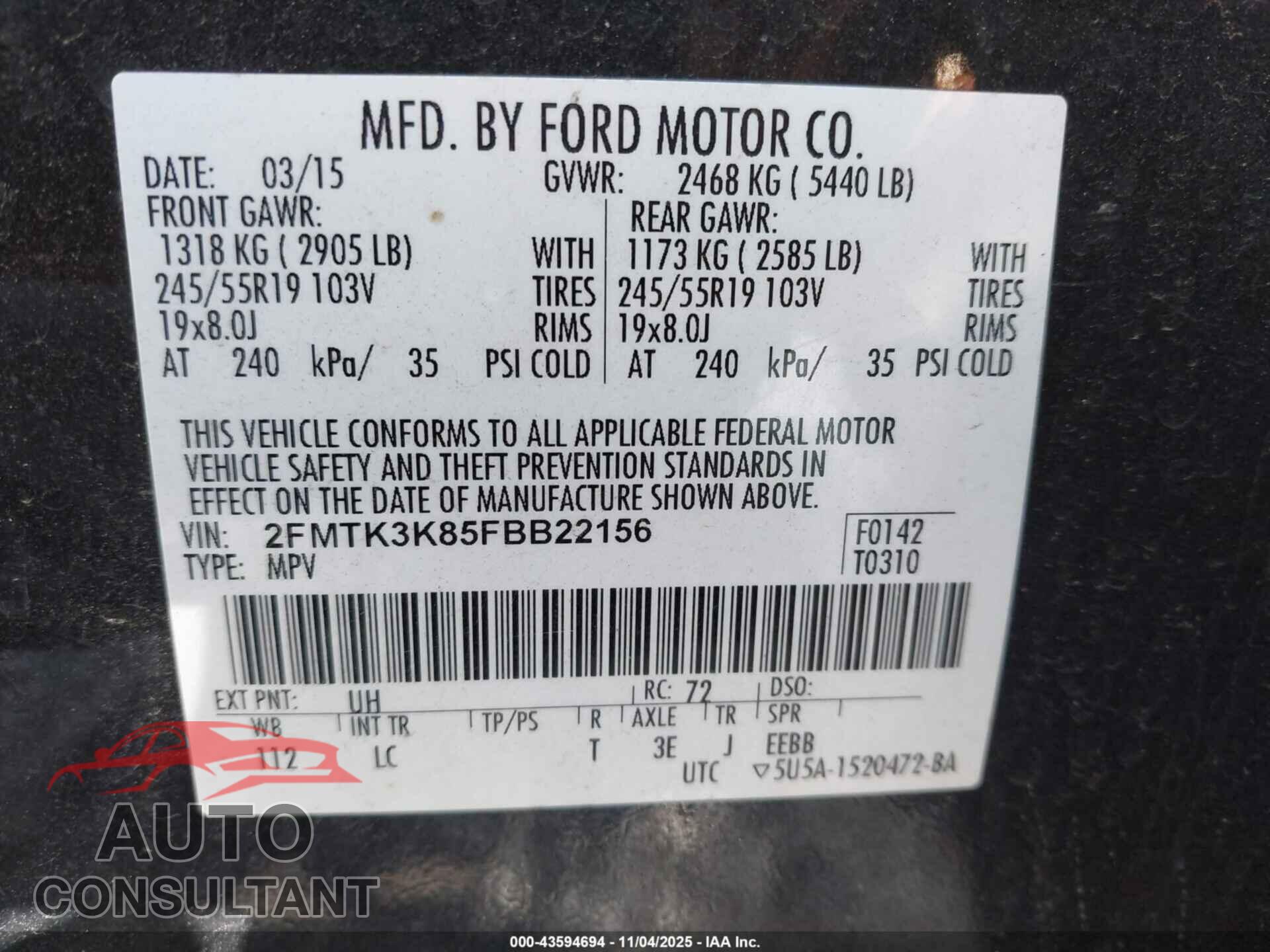 FORD EDGE 2015 - 2FMTK3K85FBB22156