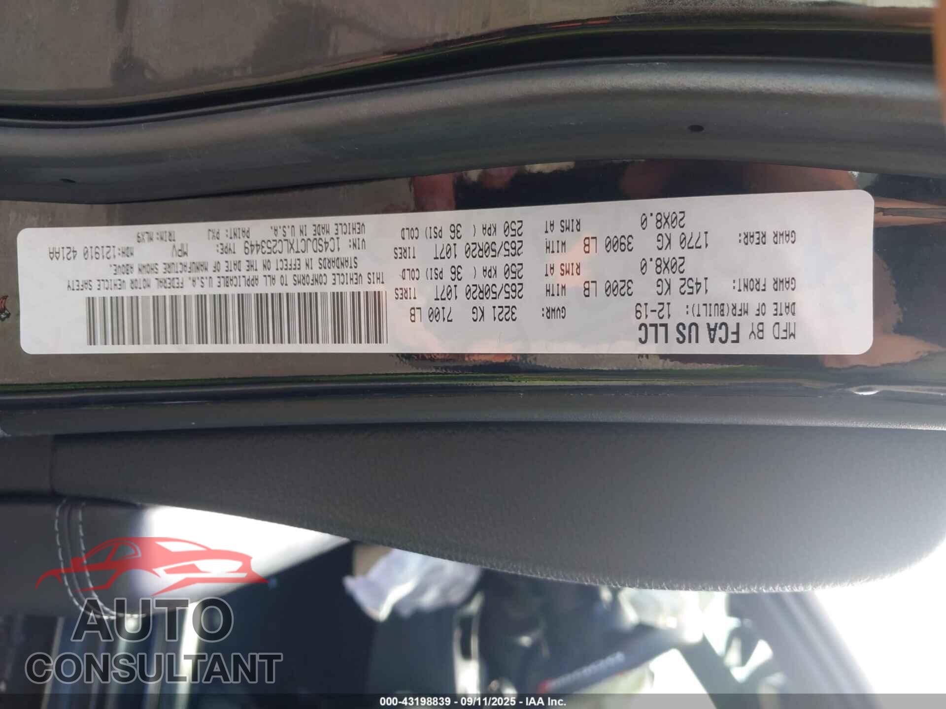 DODGE DURANGO 2020 - 1C4SDJCTXLC253449