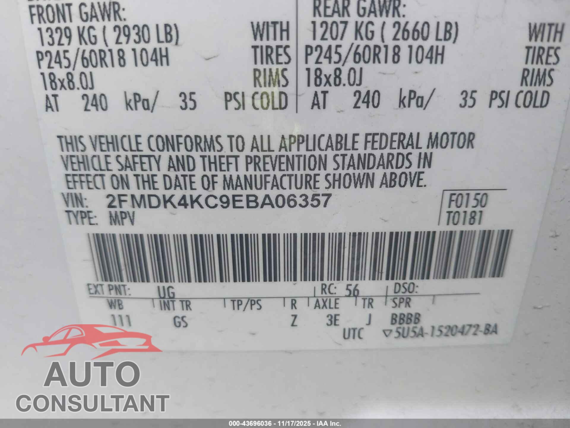FORD EDGE 2014 - 2FMDK4KC9EBA06357