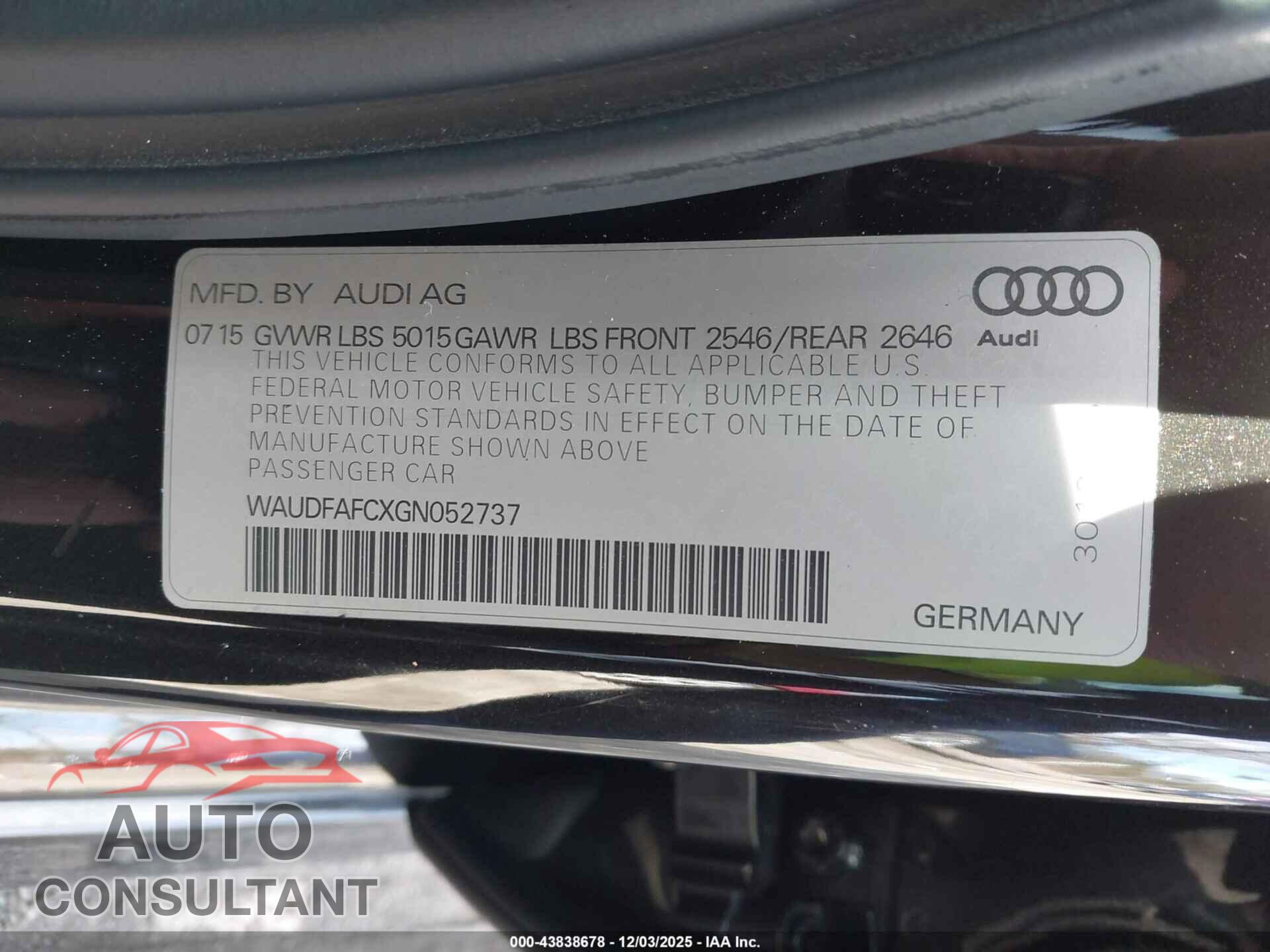 AUDI A6 2016 - WAUDFAFCXGN052737