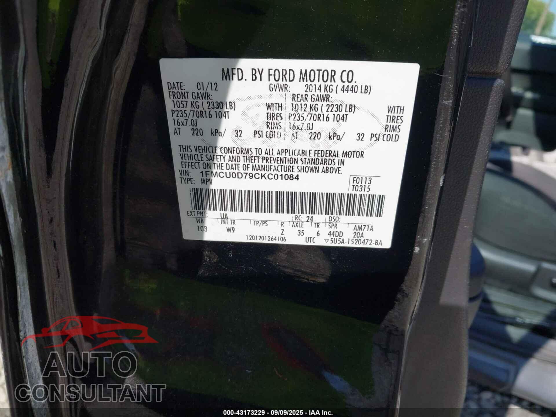 FORD ESCAPE 2012 - 1FMCU0D79CKC01084