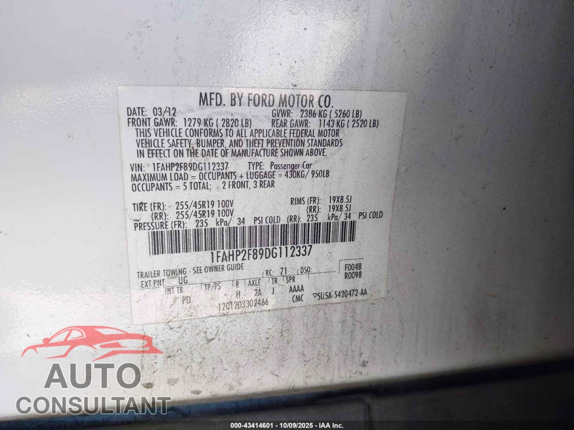 FORD TAURUS 2013 - 1FAHP2F89DG112337