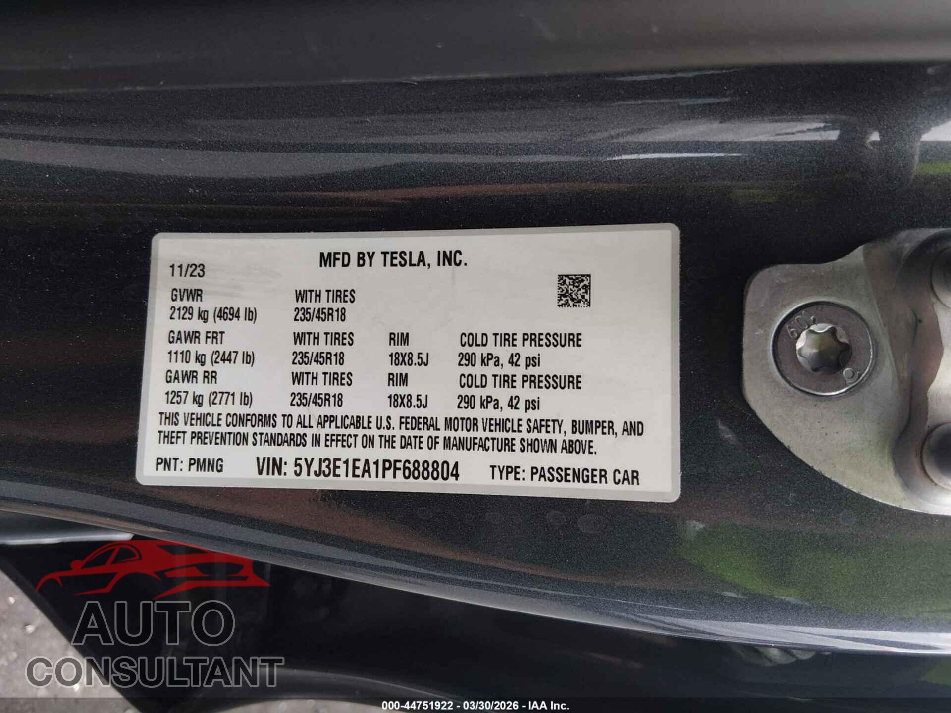 TESLA MODEL 3 2023 - 5YJ3E1EA1PF688804