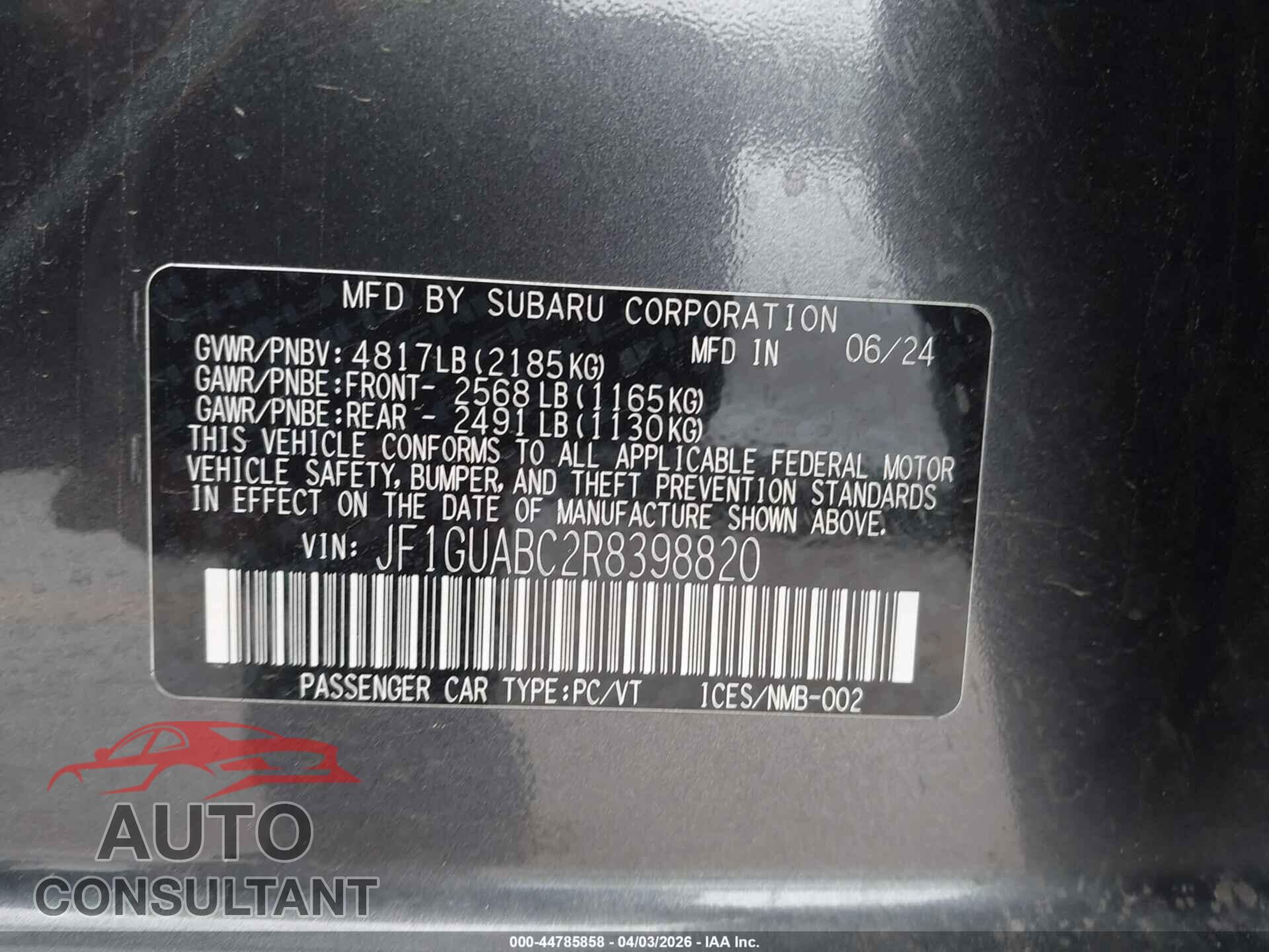 SUBARU IMPREZA 2024 - JF1GUABC2R8398820