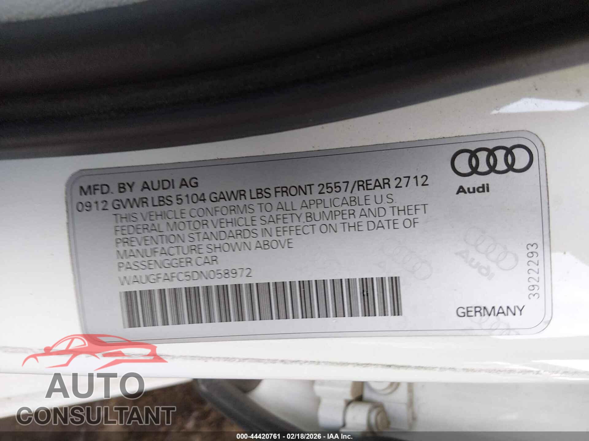 AUDI A6 2013 - WAUGFAFC5DN058972