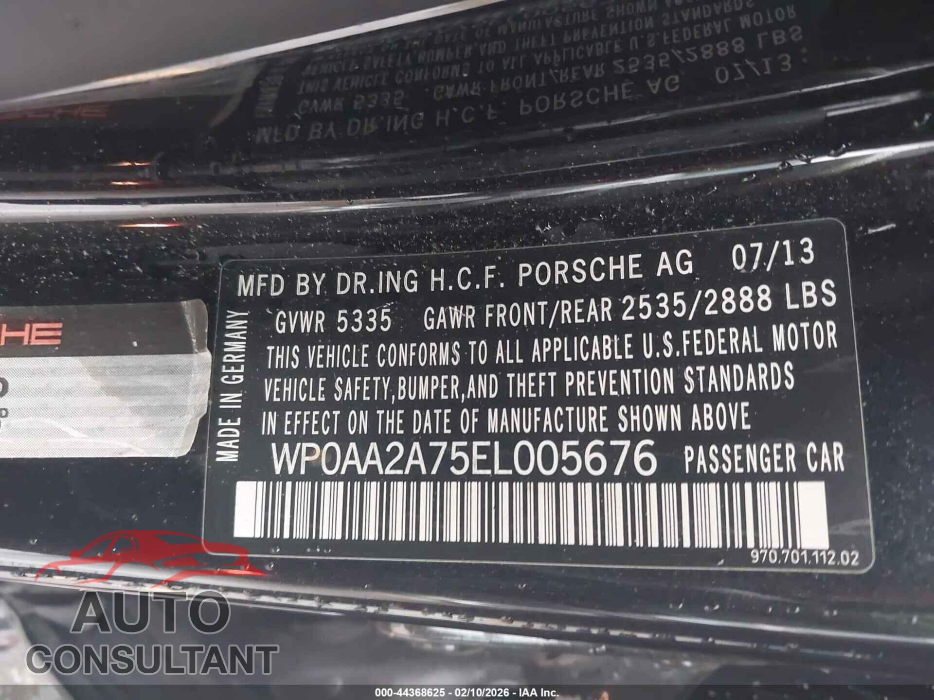 PORSCHE PANAMERA 2014 - WP0AA2A75EL005676