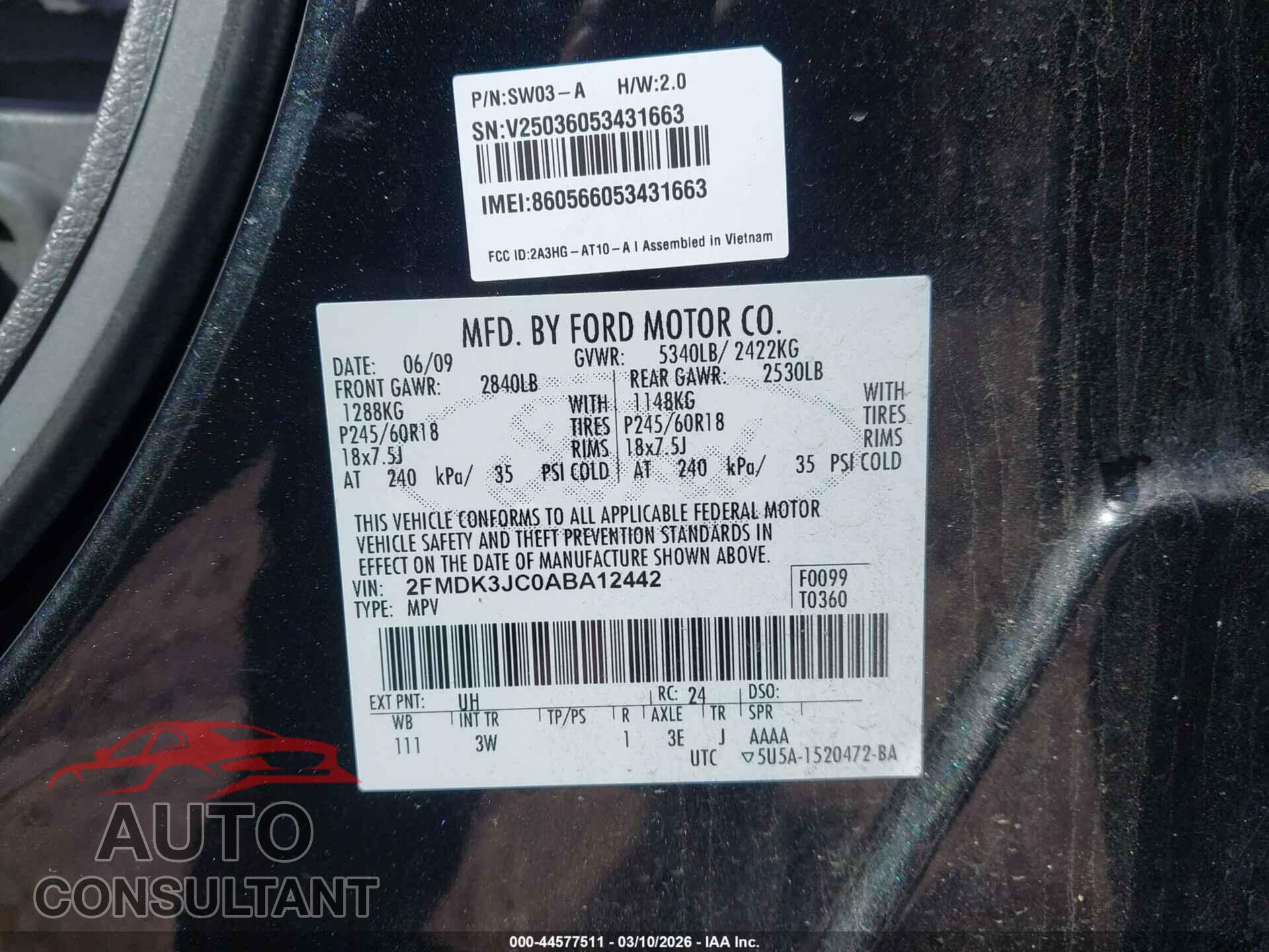 FORD EDGE 2010 - 2FMDK3JC0ABA12442
