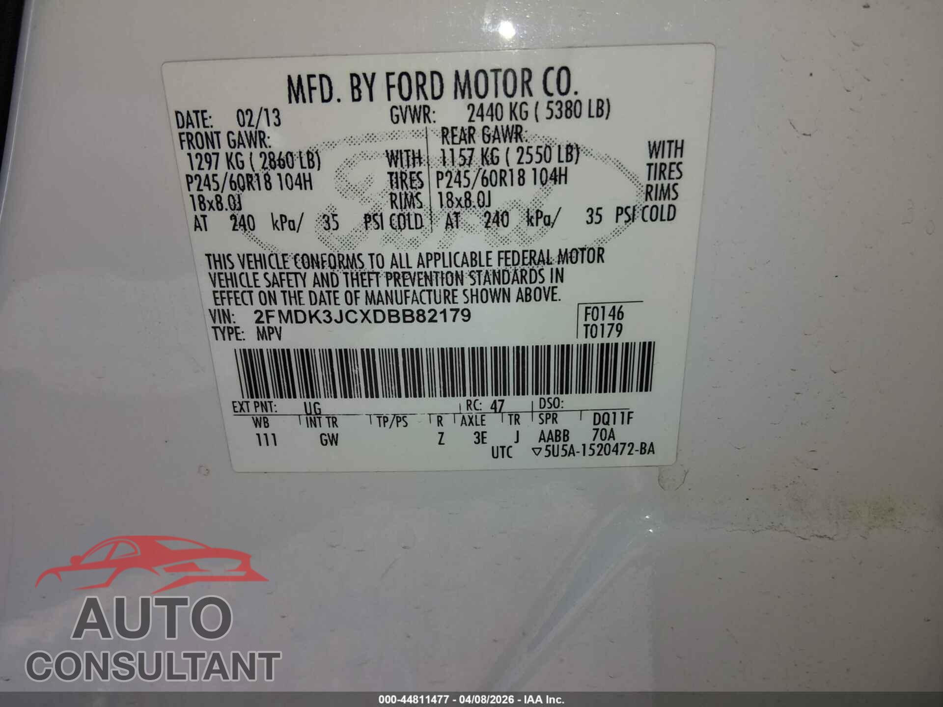 FORD EDGE 2013 - 2FMDK3JCXDBB82179