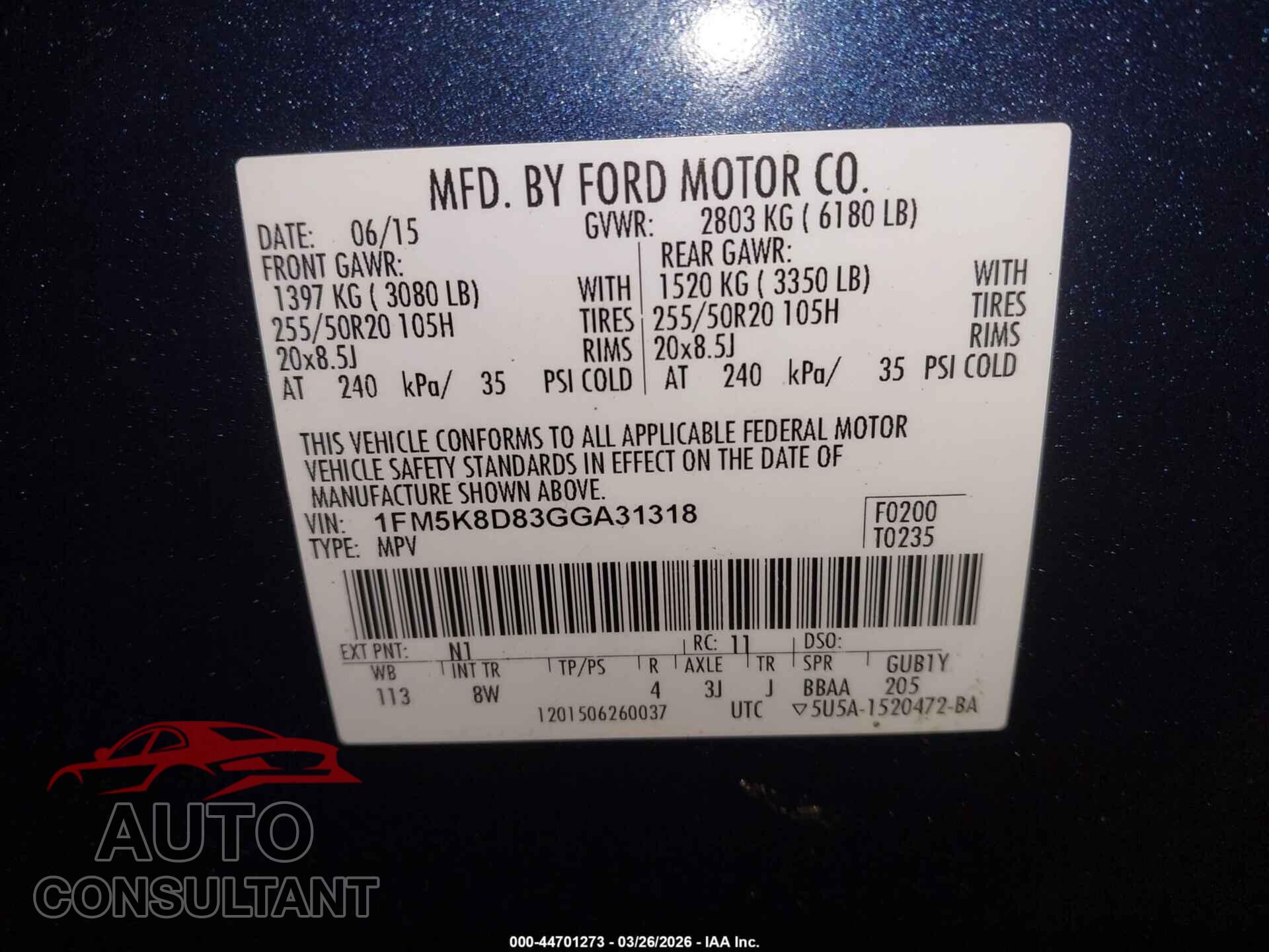 FORD EXPLORER 2016 - 1FM5K8D83GGA31318