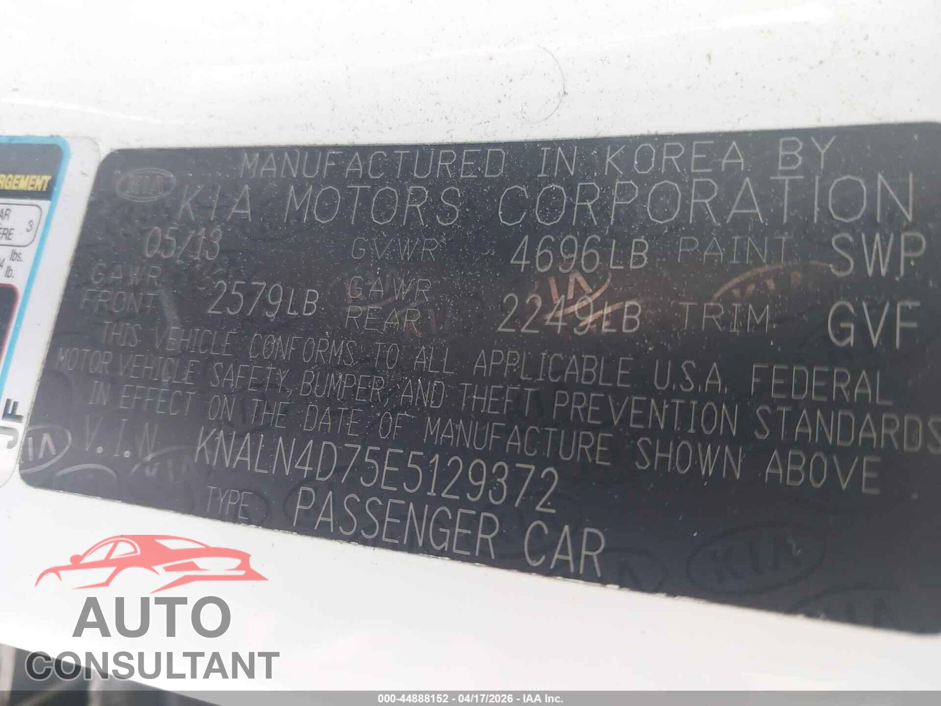 KIA CADENZA 2014 - KNALN4D75E5129372