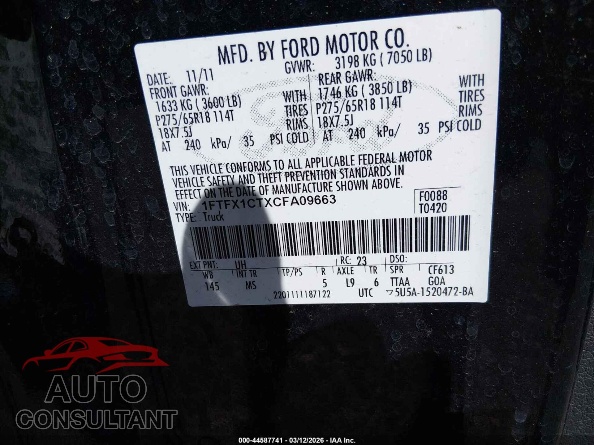 FORD F-150 2012 - 1FTFX1CTXCFA09663