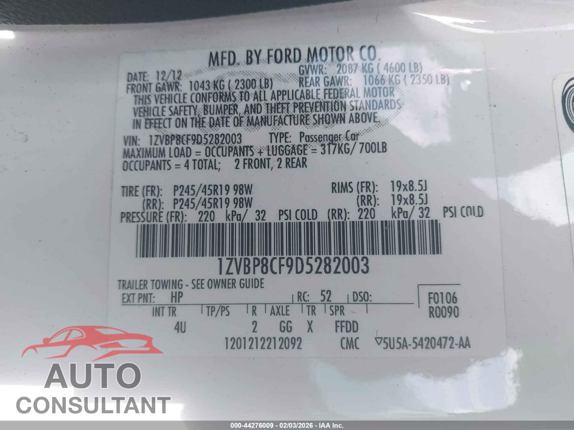 FORD MUSTANG 2013 - 1ZVBP8CF9D5282003