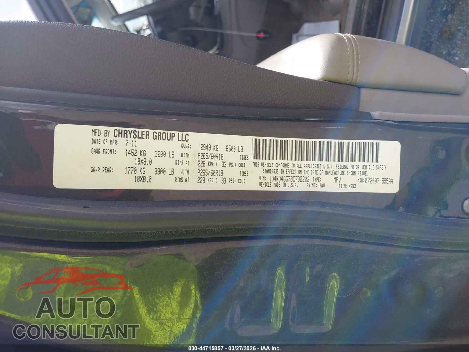 DODGE DURANGO 2011 - 1D4RD4GG7BC732202