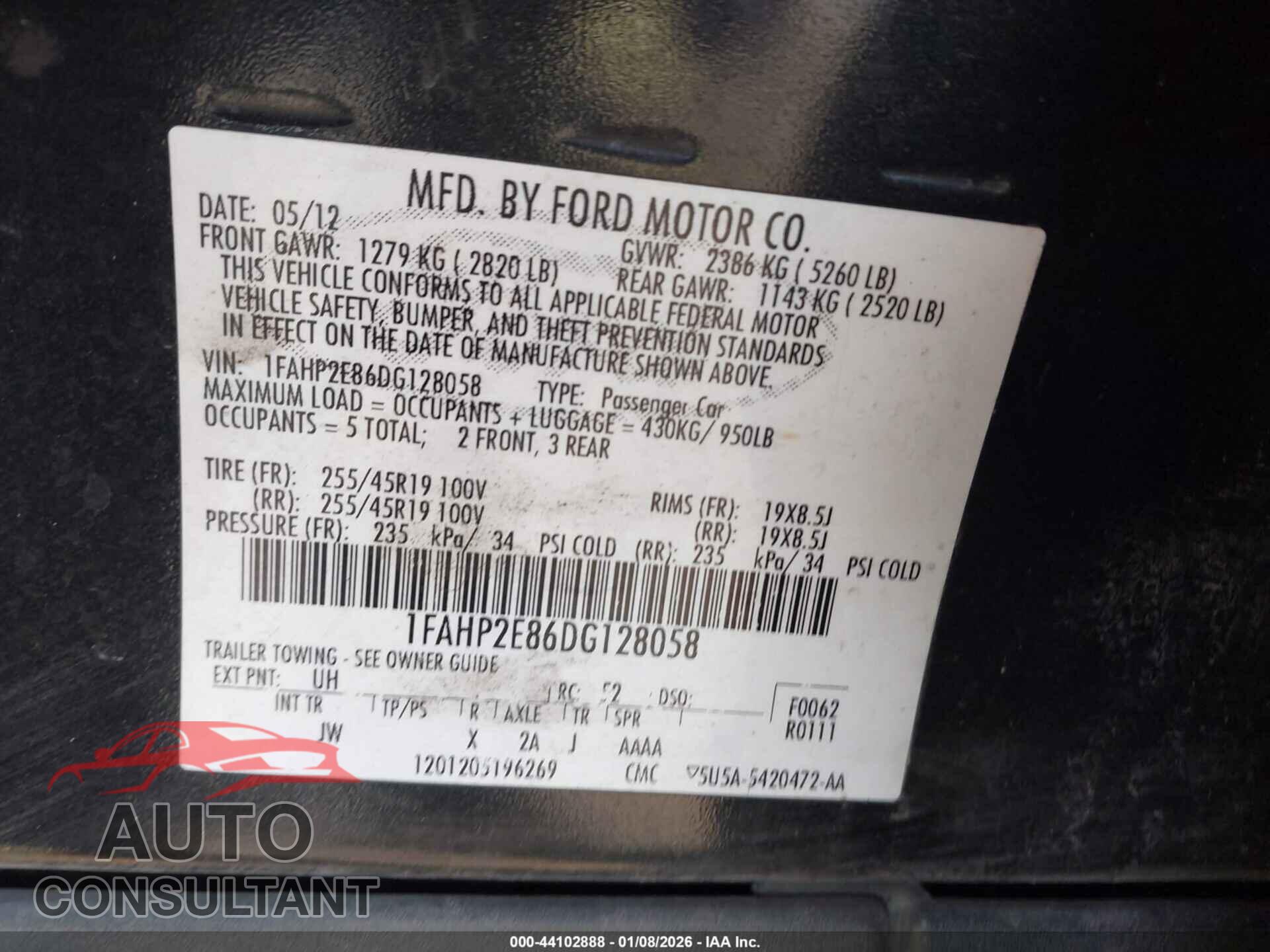 FORD TAURUS 2013 - 1FAHP2E86DG128058