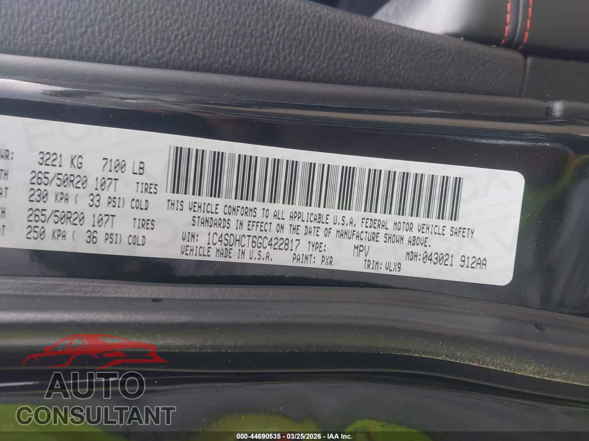 DODGE DURANGO 2016 - 1C4SDHCT6GC422817