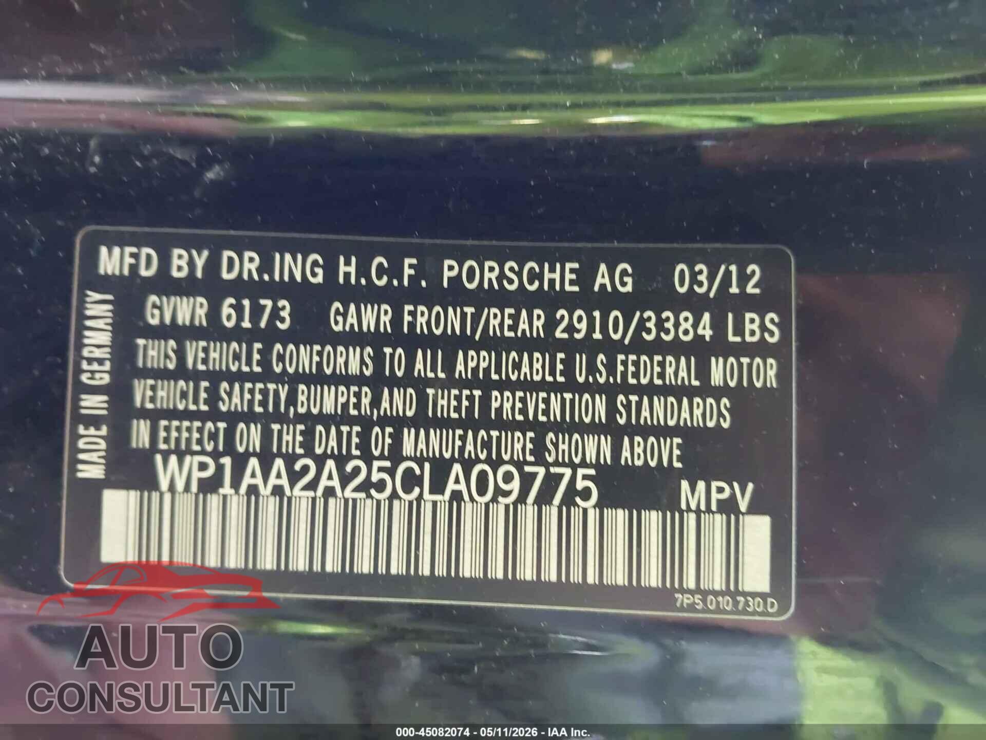 PORSCHE CAYENNE 2012 - WP1AA2A25CLA09775