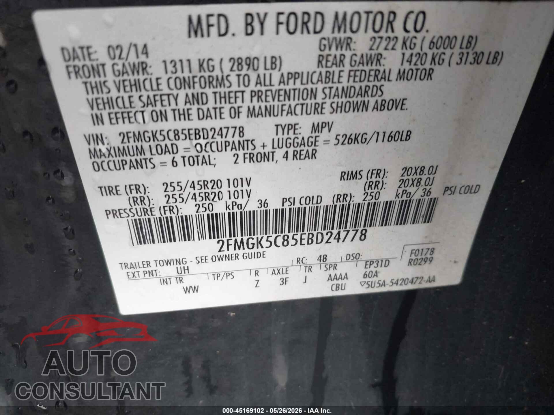 FORD FLEX 2014 - 2FMGK5C85EBD24778
