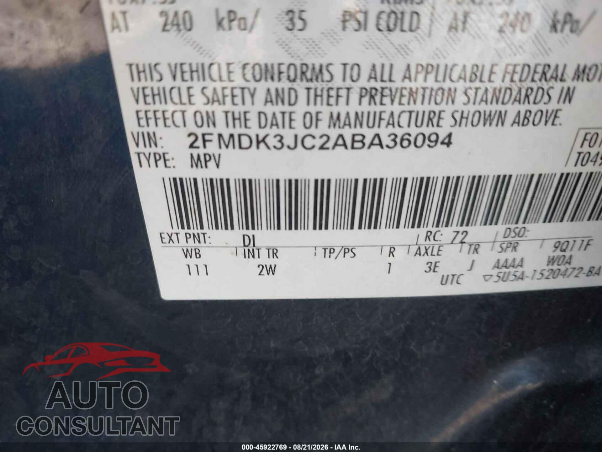 FORD EDGE 2010 - 2FMDK3JC2ABA36094