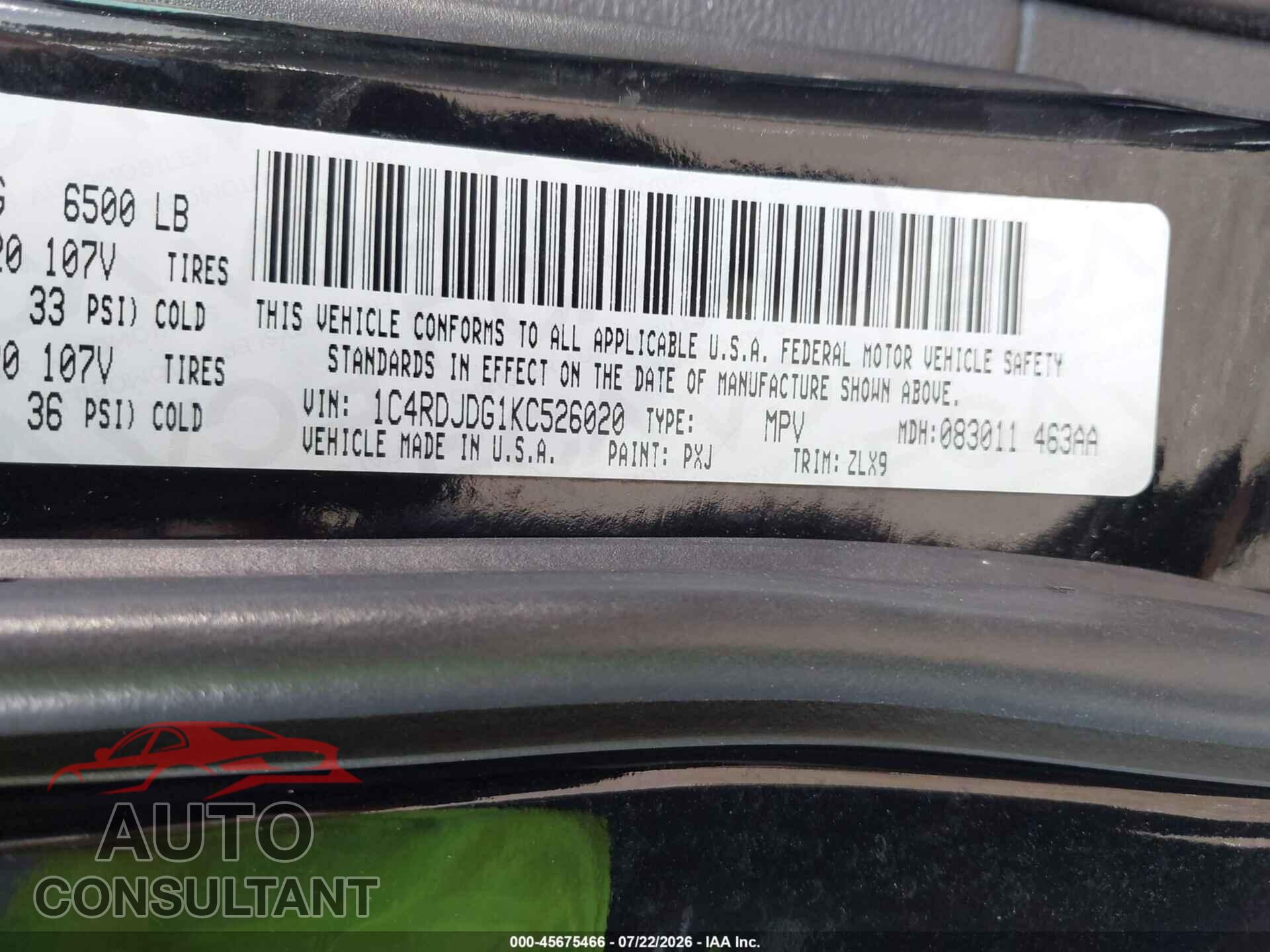 DODGE DURANGO 2019 - 1C4RDJDG1KC526020