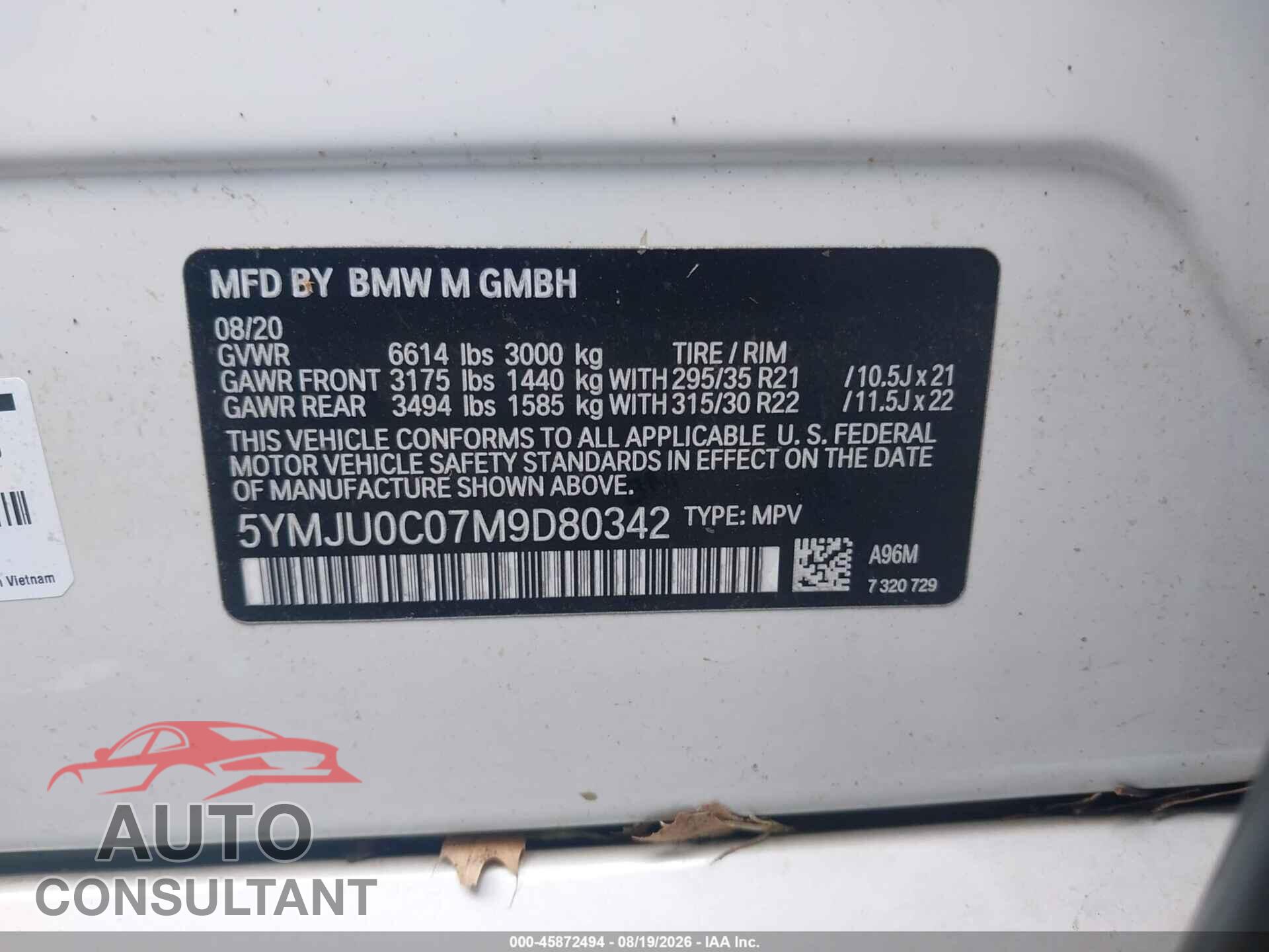 BMW X5 M 2021 - 5YMJU0C07M9D80342