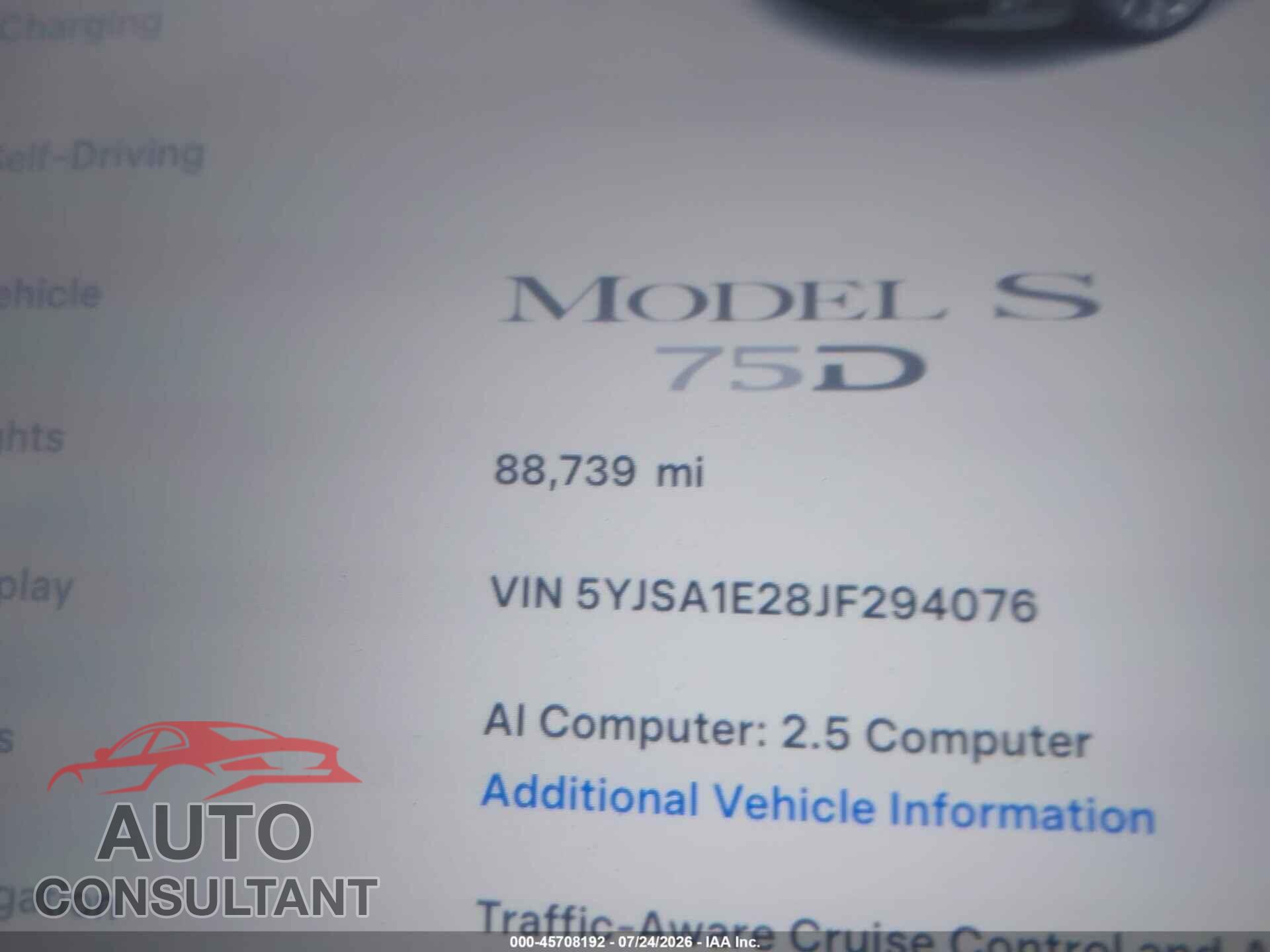 TESLA MODEL S 2018 - 5YJSA1E28JF294076