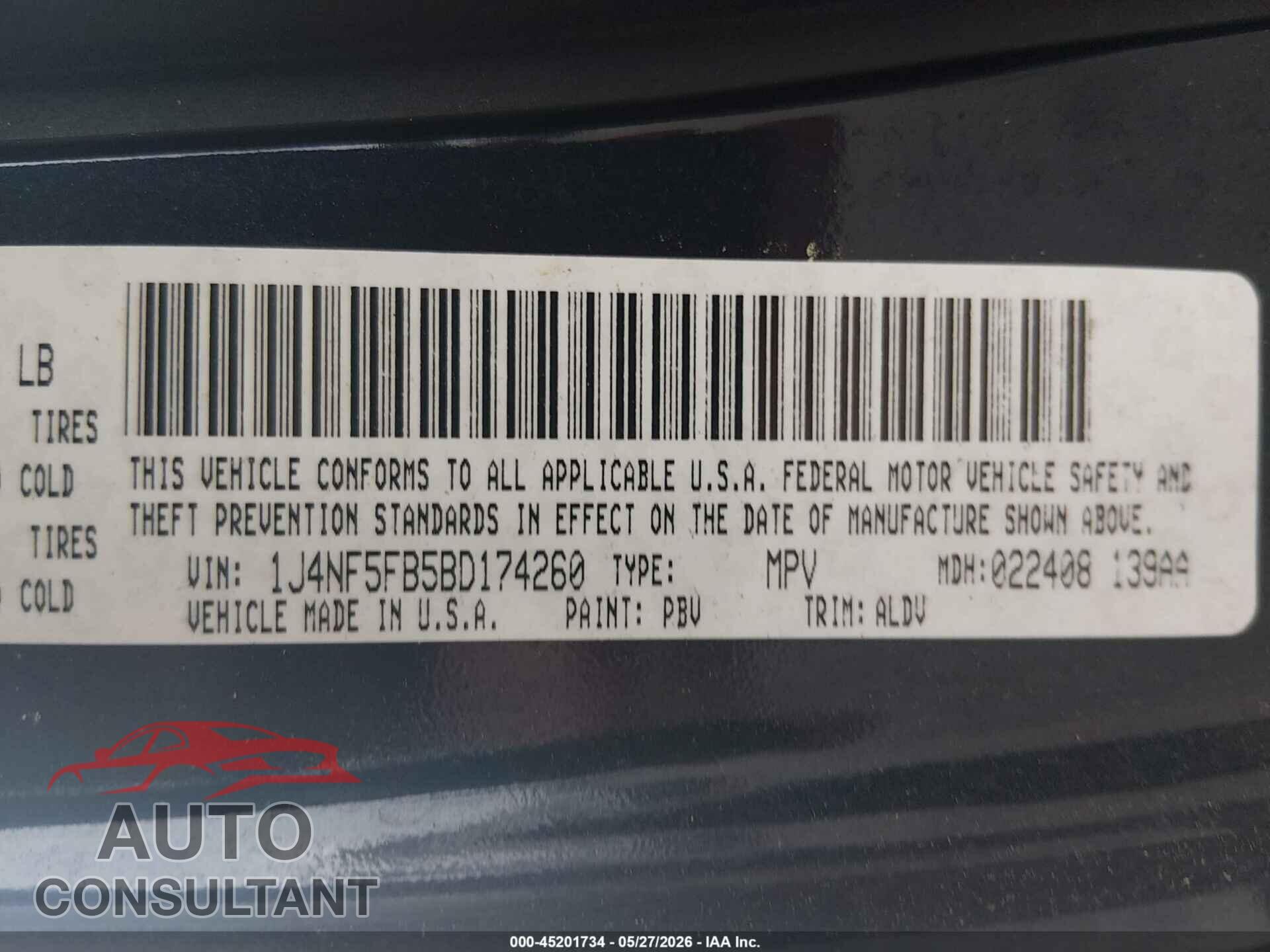 JEEP COMPASS 2011 - 1J4NF5FB5BD174260