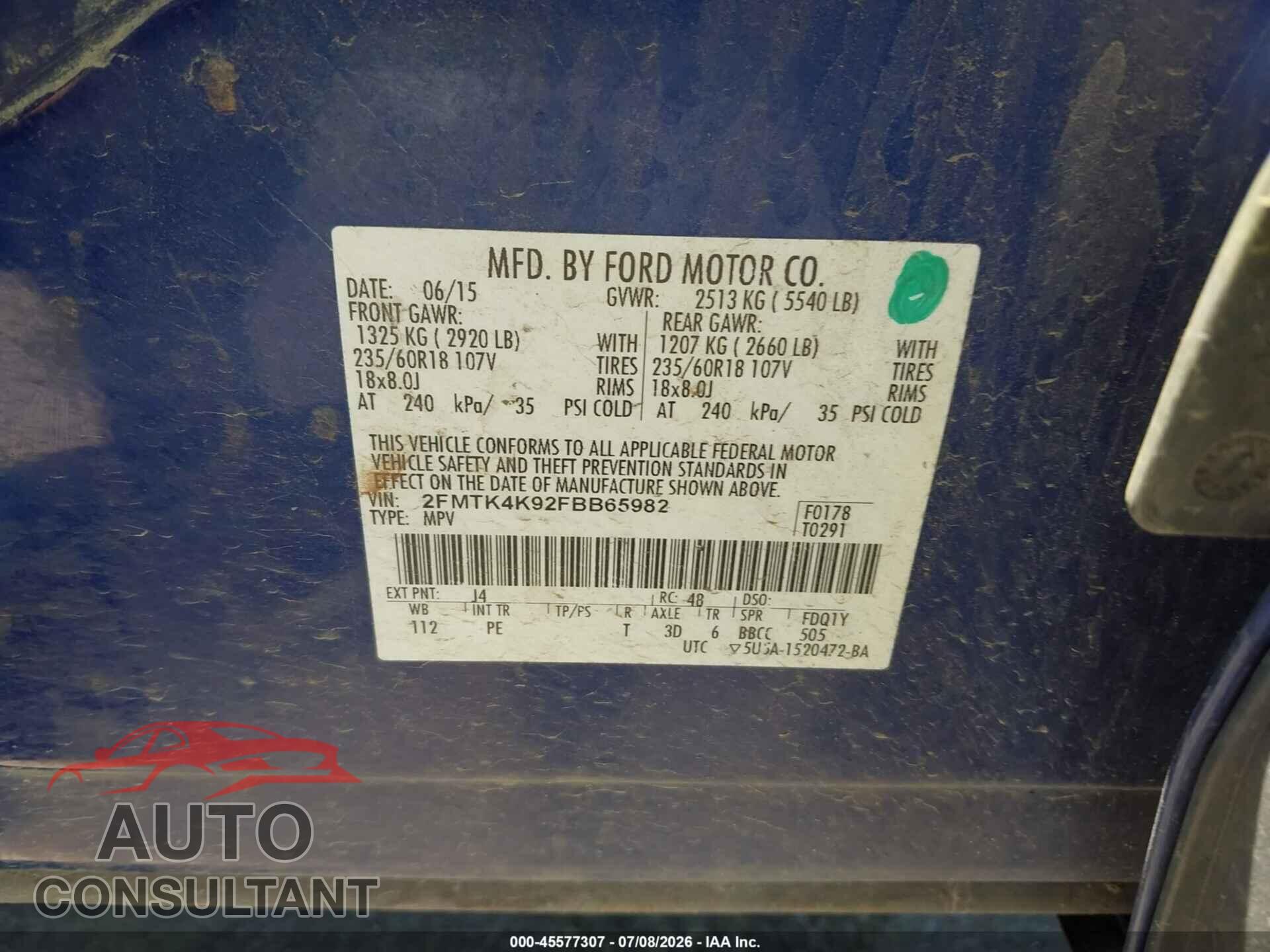 FORD EDGE 2015 - 2FMTK4K92FBB65982