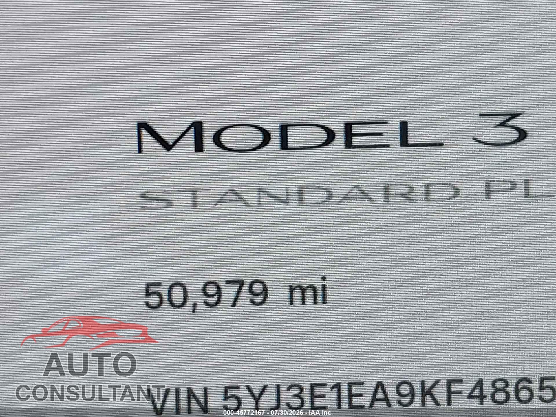 TESLA MODEL 3 2019 - 5YJ3E1EA9KF486575