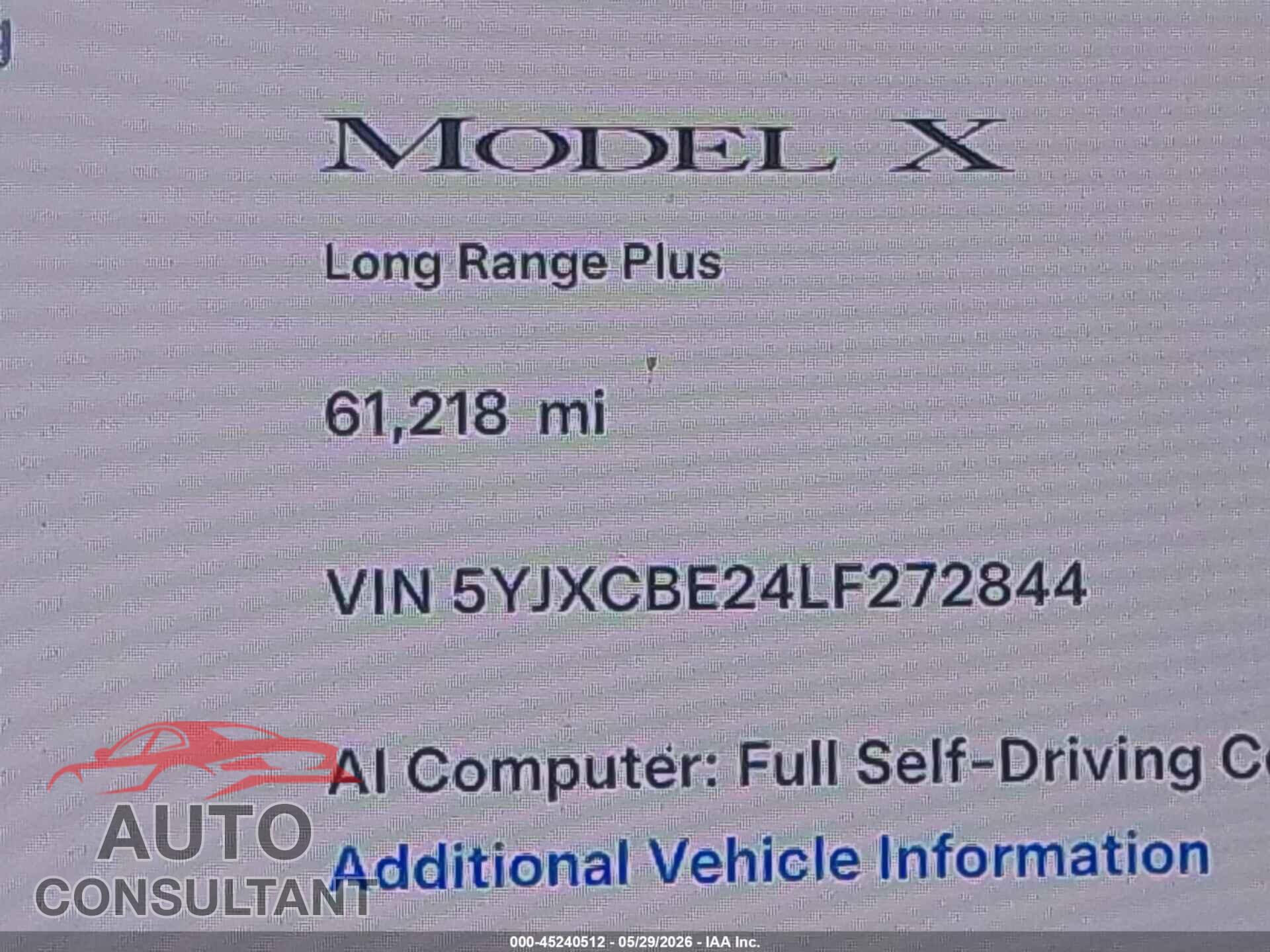 TESLA MODEL X 2020 - 5YJXCBE24LF272844