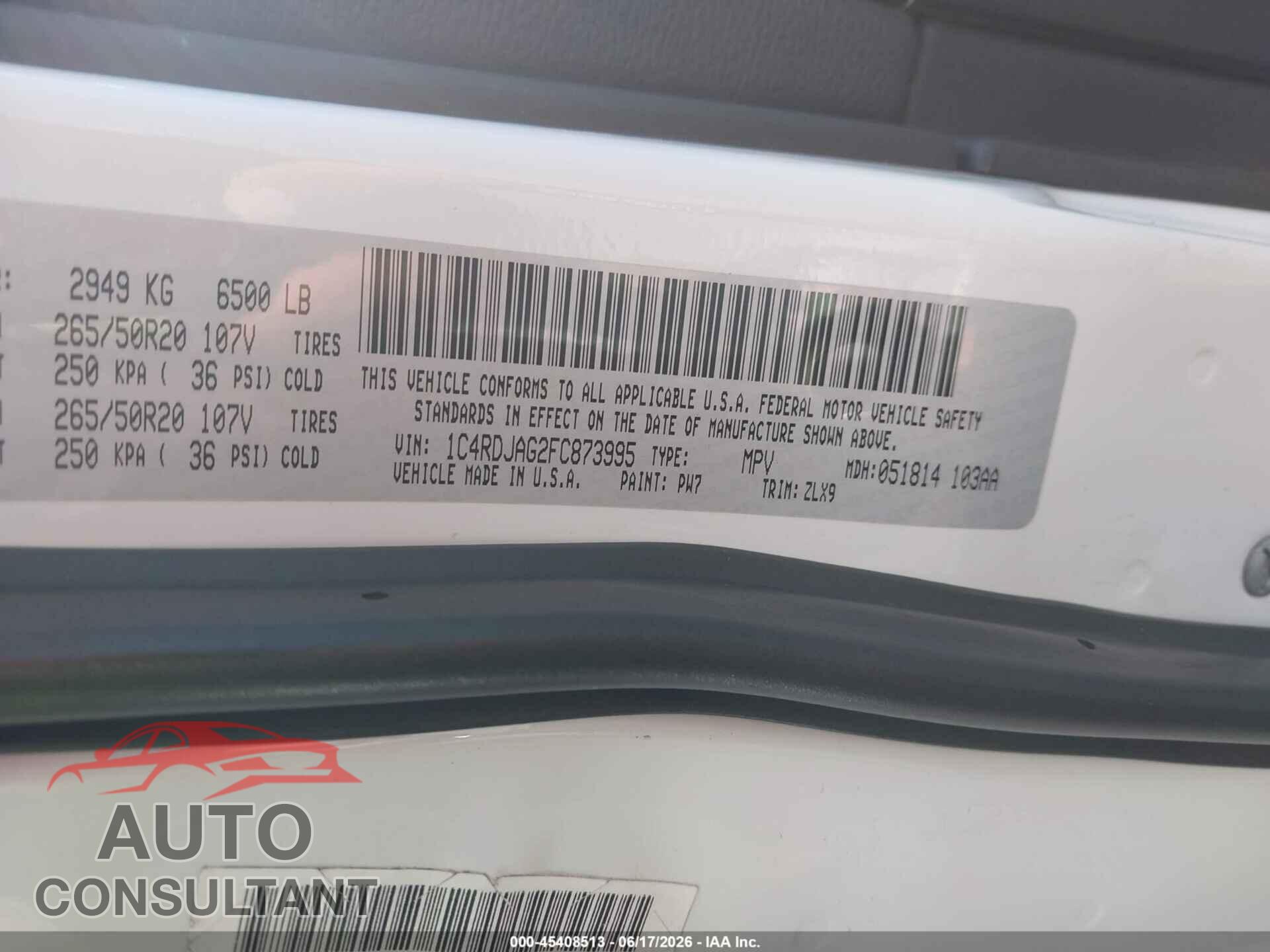DODGE DURANGO 2015 - 1C4RDJAG2FC873995