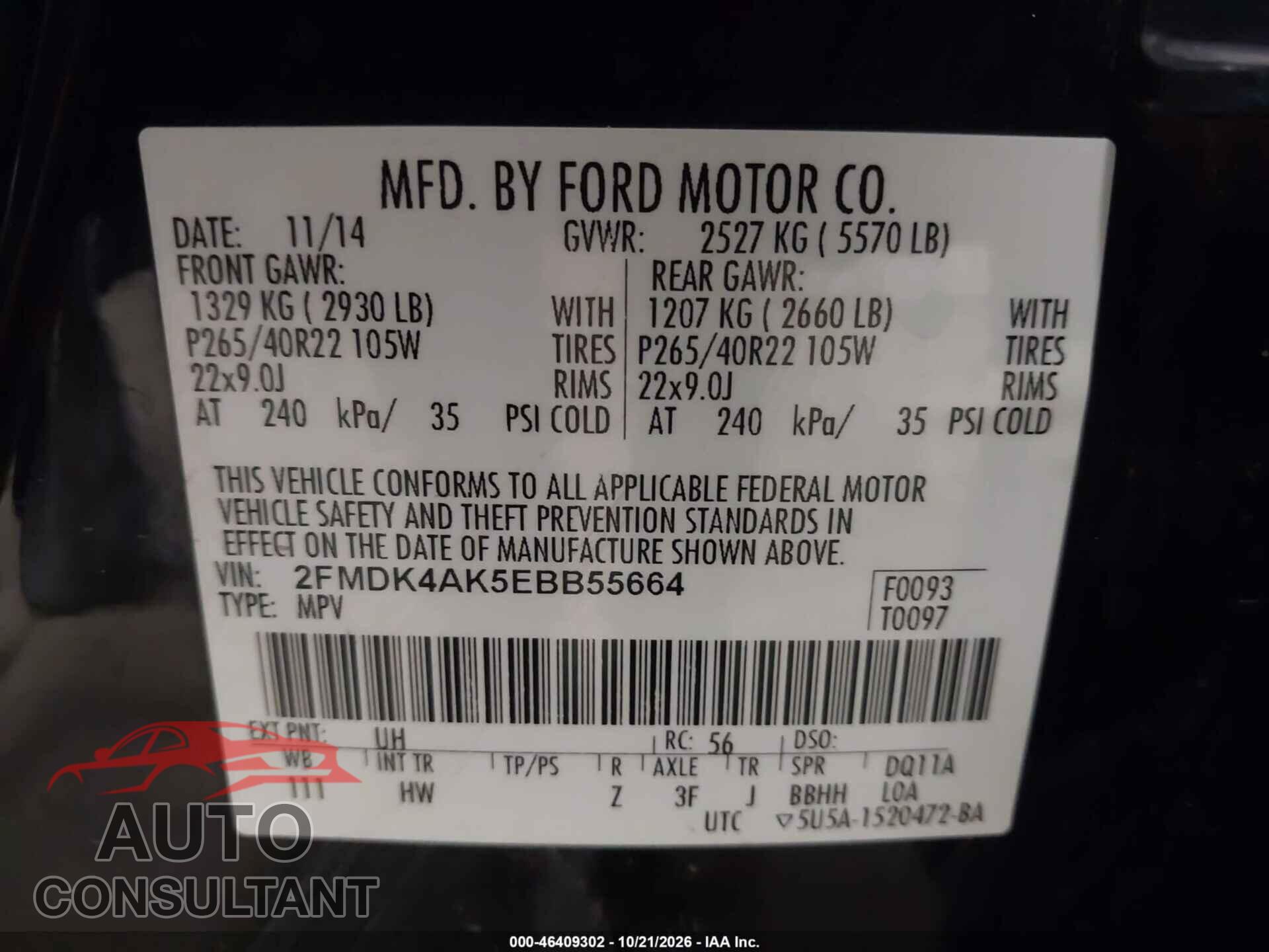 FORD EDGE 2014 - 2FMDK4AK5EBB55664