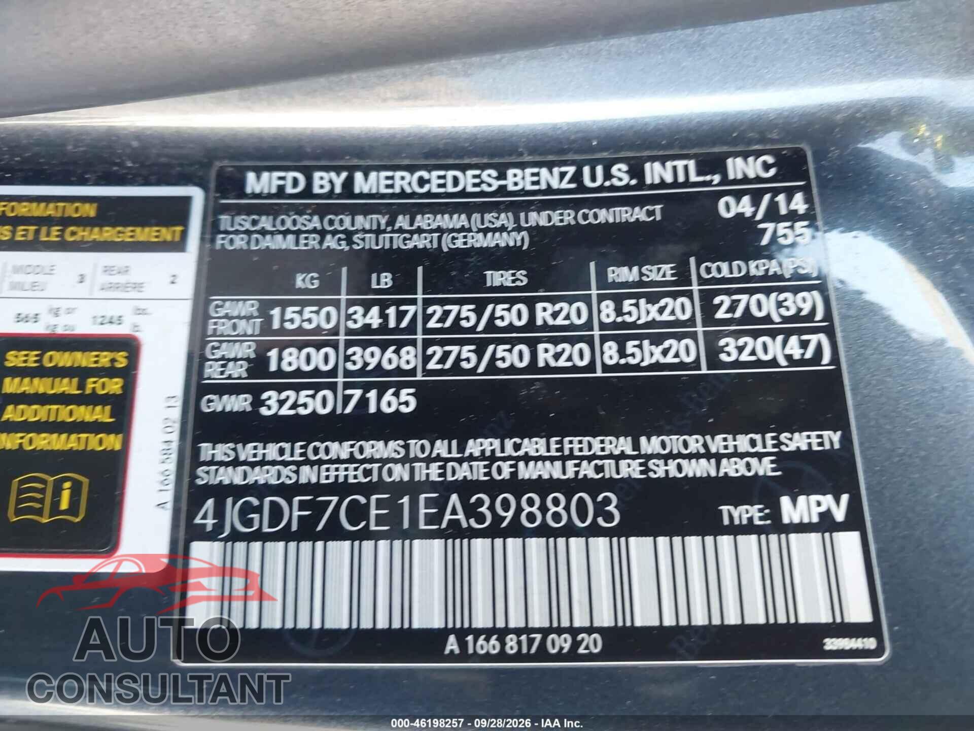 MERCEDES-BENZ GL-CLASS 2014 - 4JGDF7CE1EA398803