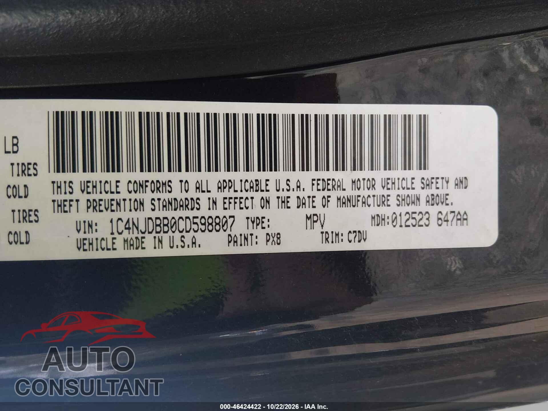 JEEP COMPASS 2012 - 1C4NJDBB0CD598807