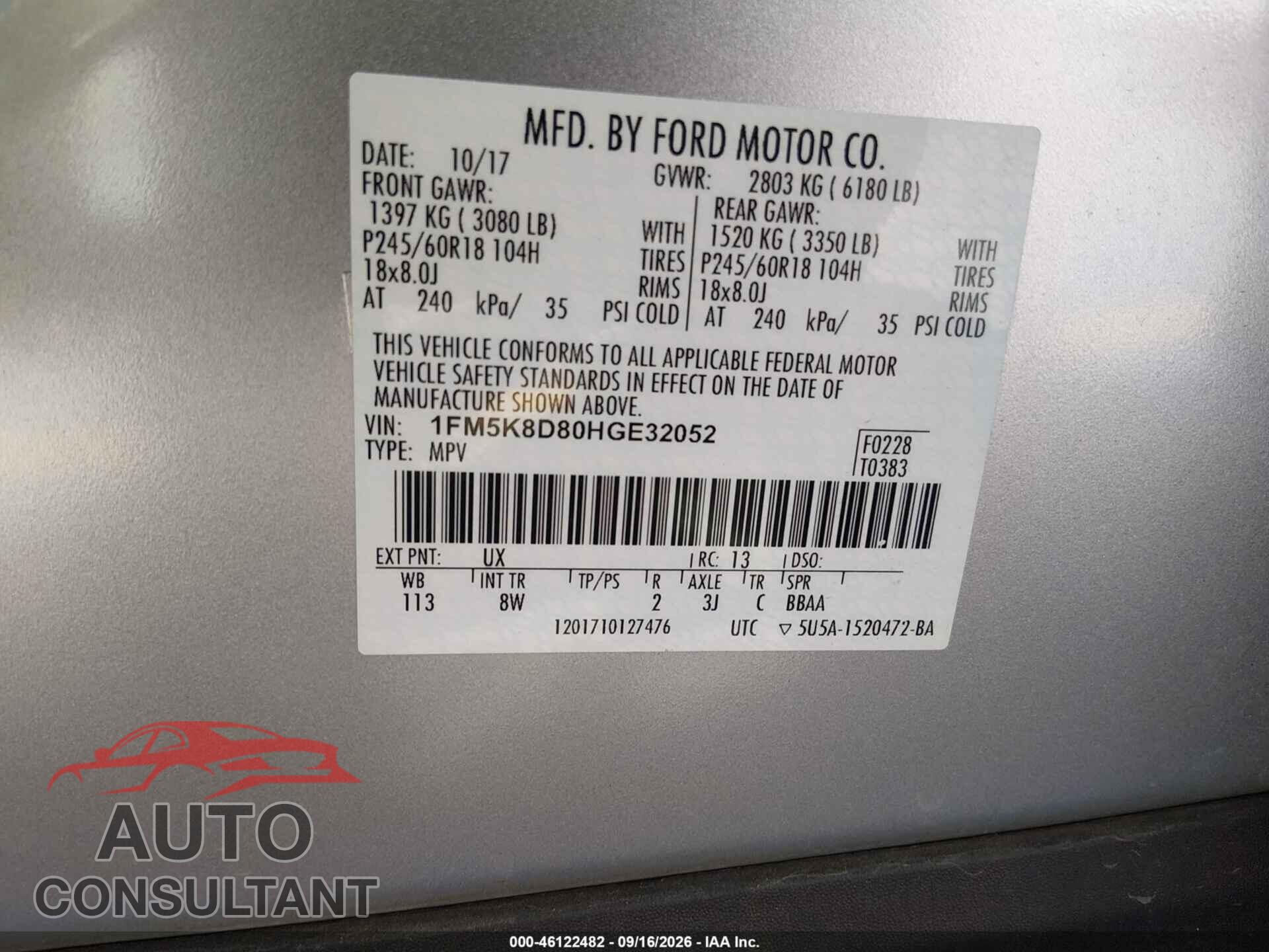 FORD EXPLORER 2017 - 1FM5K8D80HGE32052