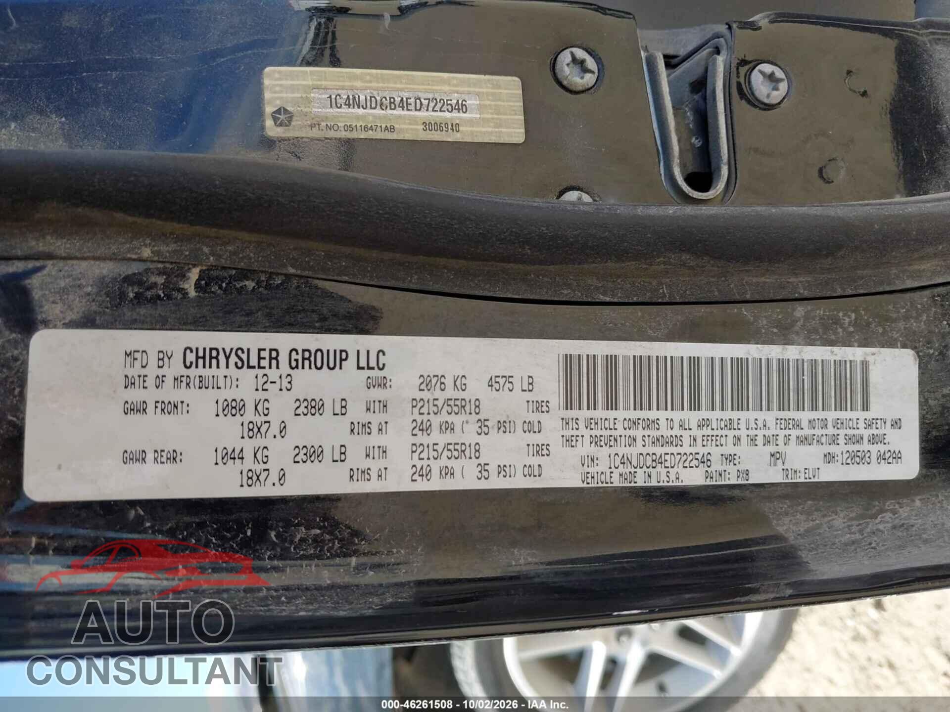 JEEP COMPASS 2014 - 1C4NJDCB4ED722546