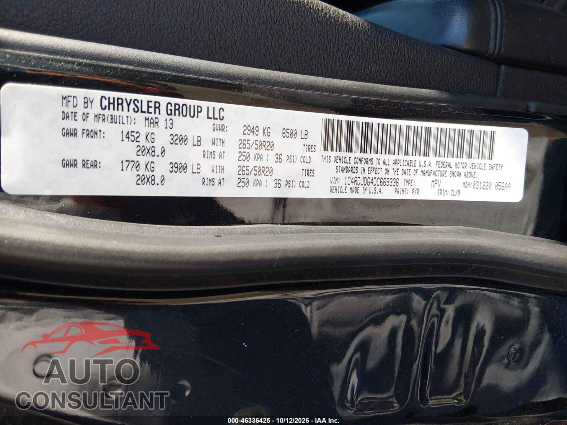 DODGE DURANGO 2013 - 1C4RDJDG4DC669336