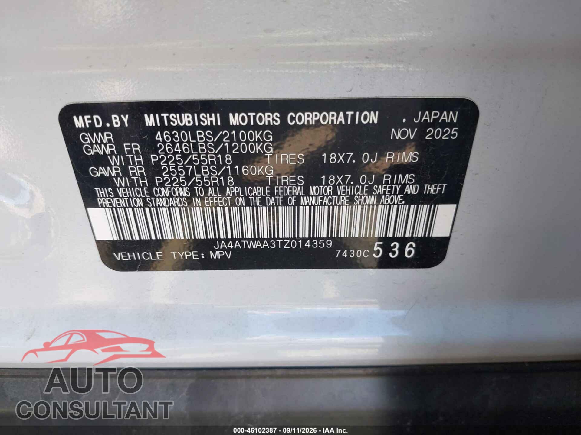 MITSUBISHI ECLIPSE CROSS 2026 - JA4ATWAA3TZ014359
