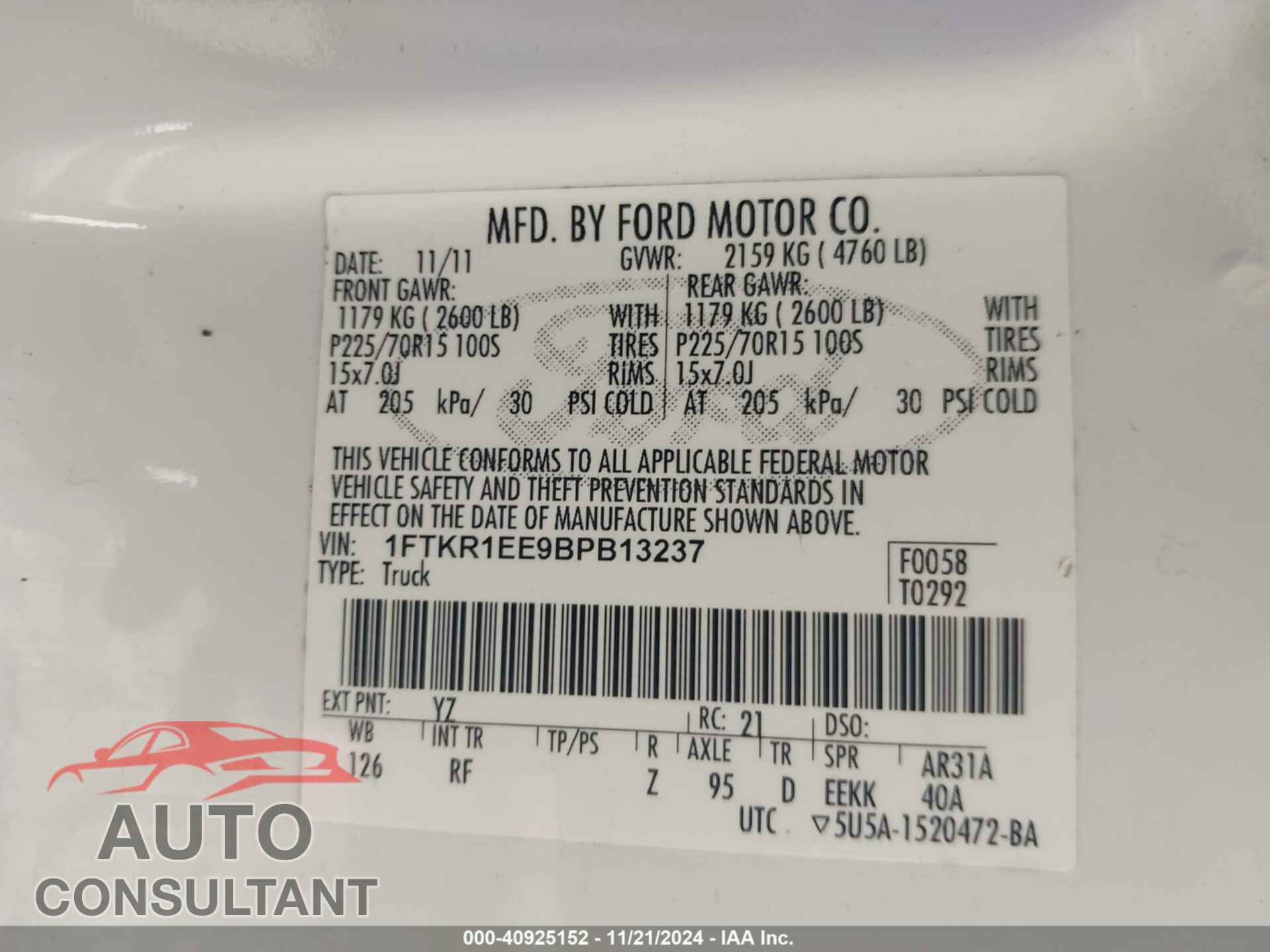 FORD RANGER 2011 - 1FTKR1EE9BPB13237