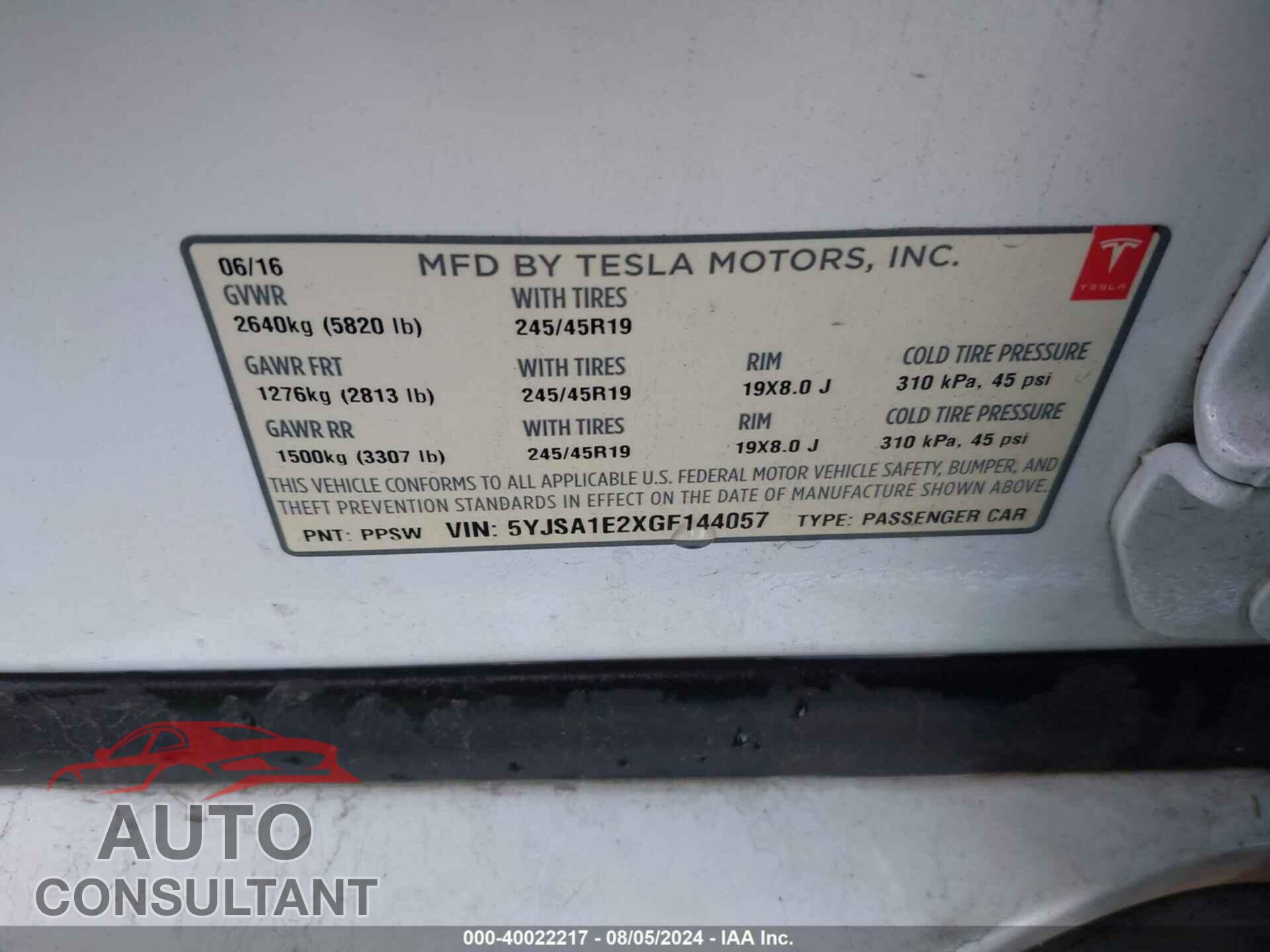 TESLA MODEL S 2016 - 5YJSA1E2XGF144057
