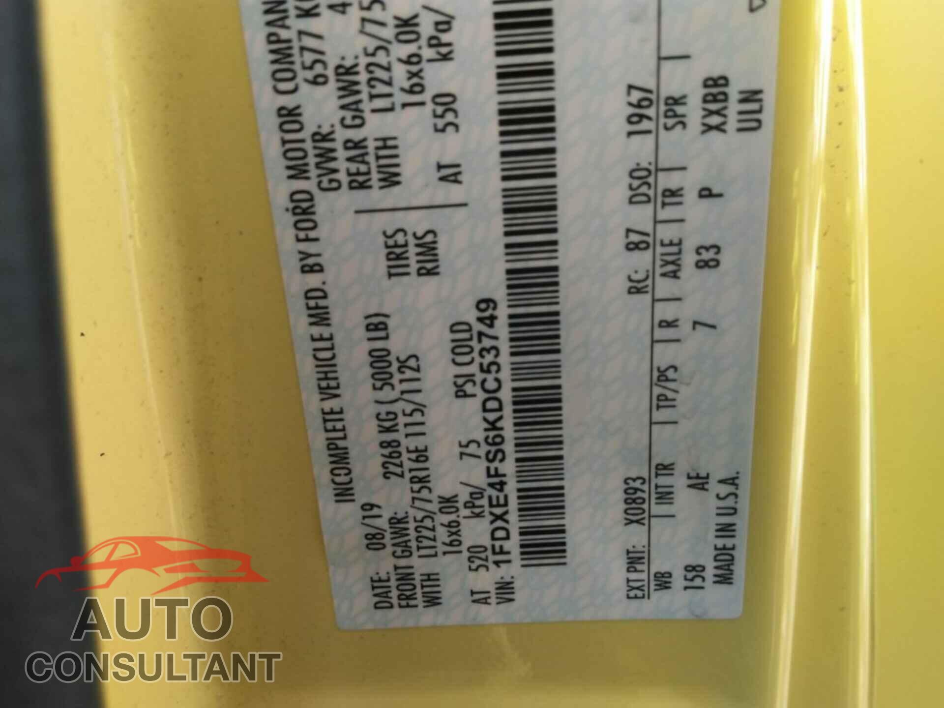 FORD ECONOLINE 2019 - 1FDXE4FS6KDC53749