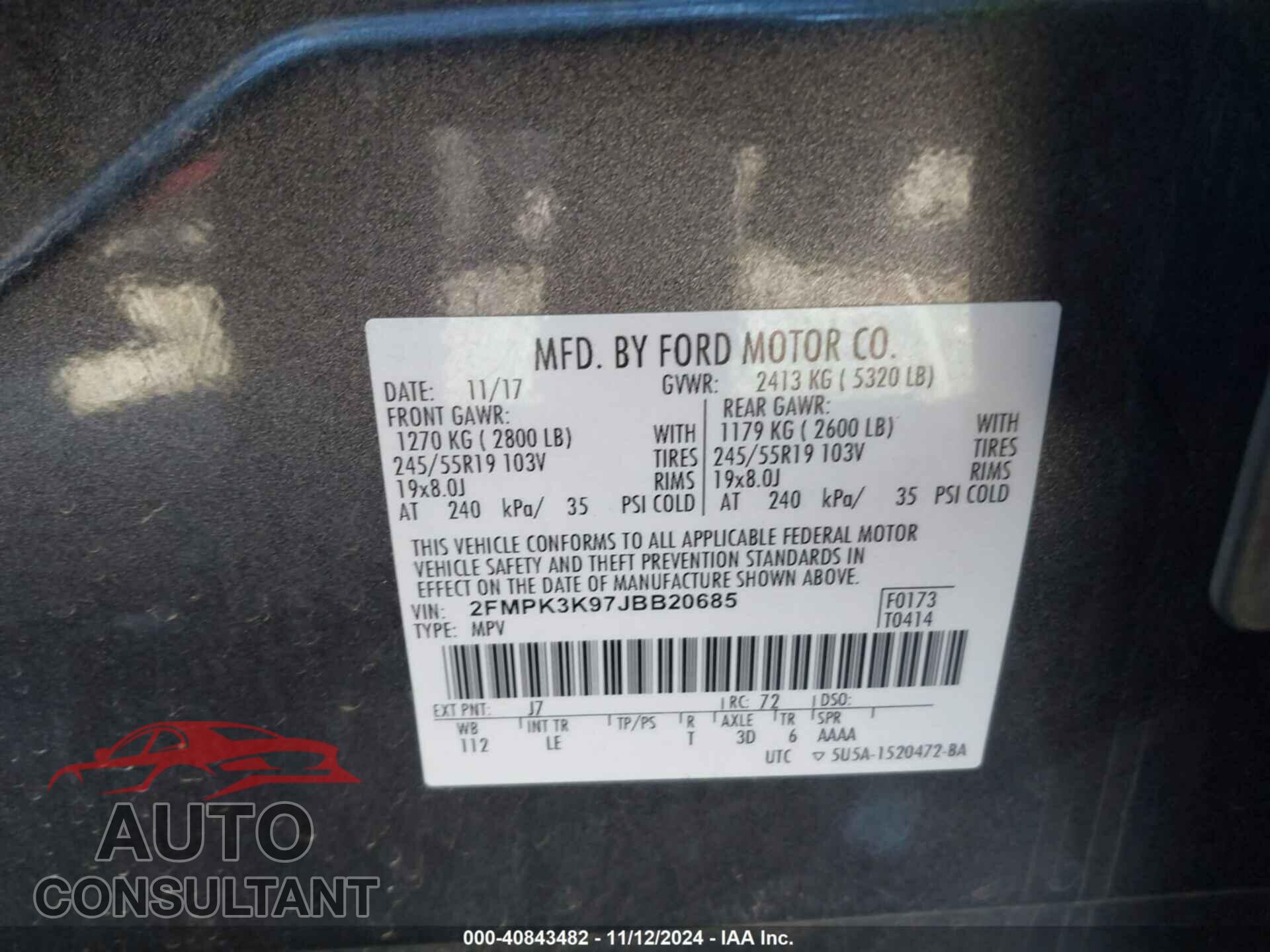 FORD EDGE 2018 - 2FMPK3K97JBB20685