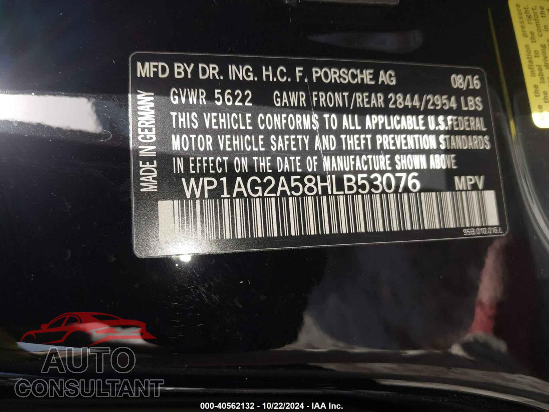 PORSCHE MACAN 2017 - WP1AG2A58HLB53076