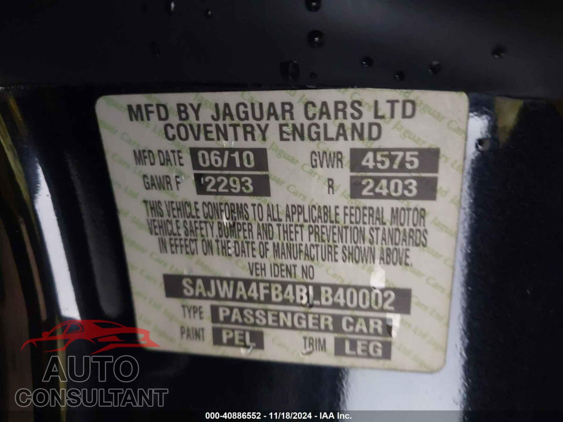 JAGUAR XK 2011 - SAJWA4FB4BLB40002