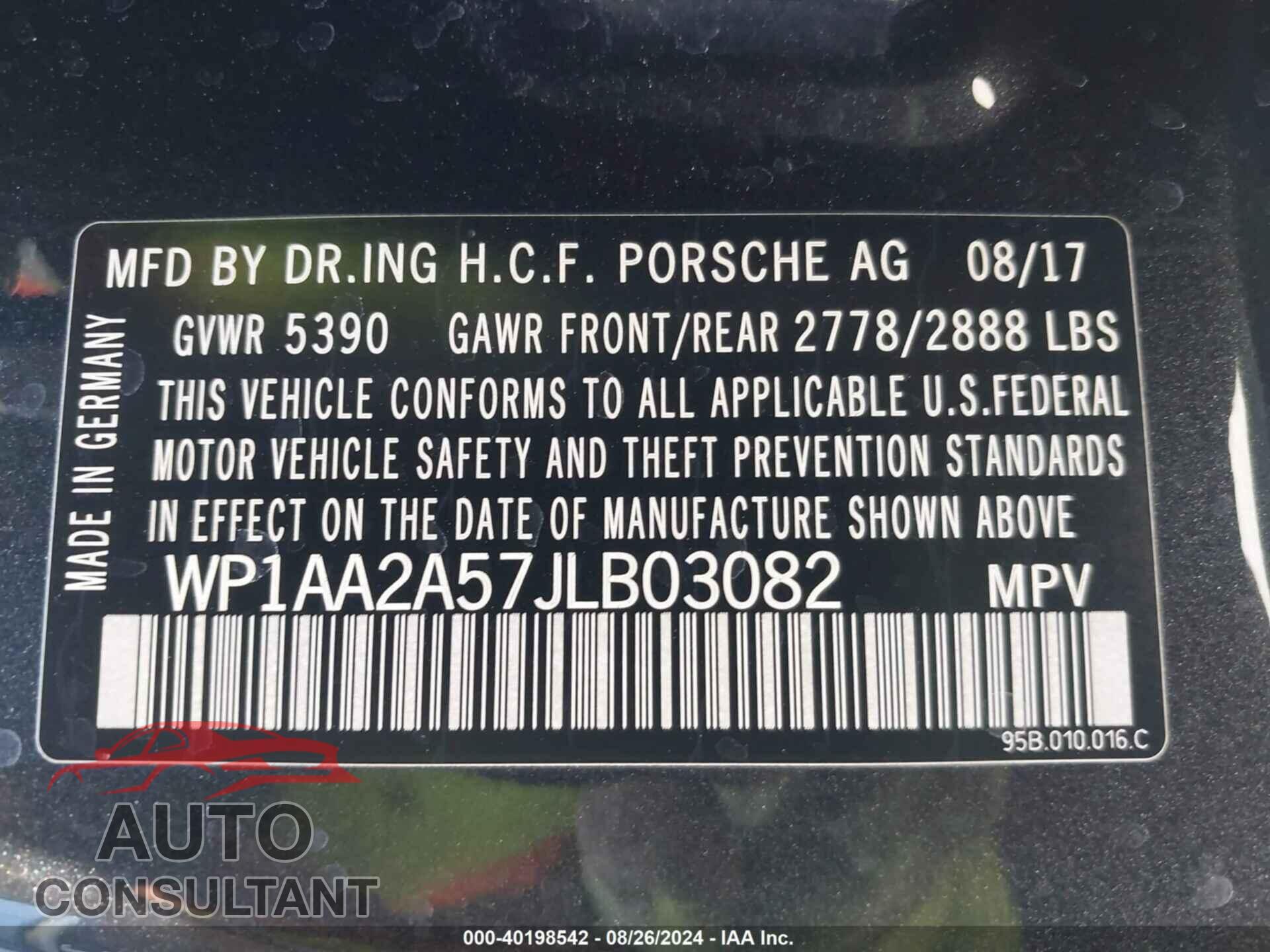 PORSCHE MACAN 2018 - WP1AA2A57JLB03082