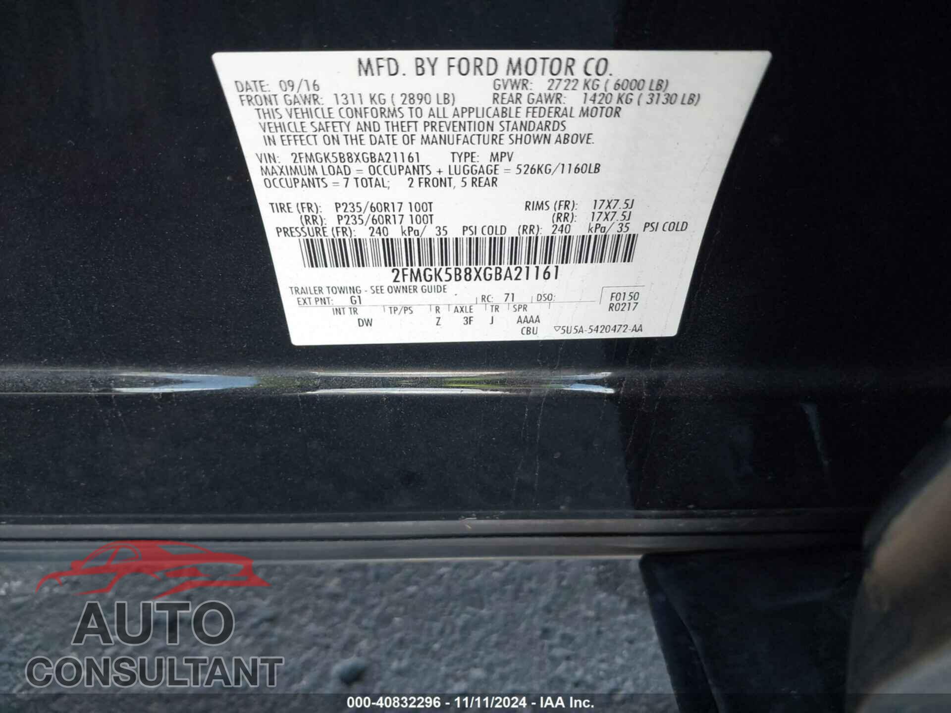 FORD FLEX 2016 - 2FMGK5B8XGBA21161