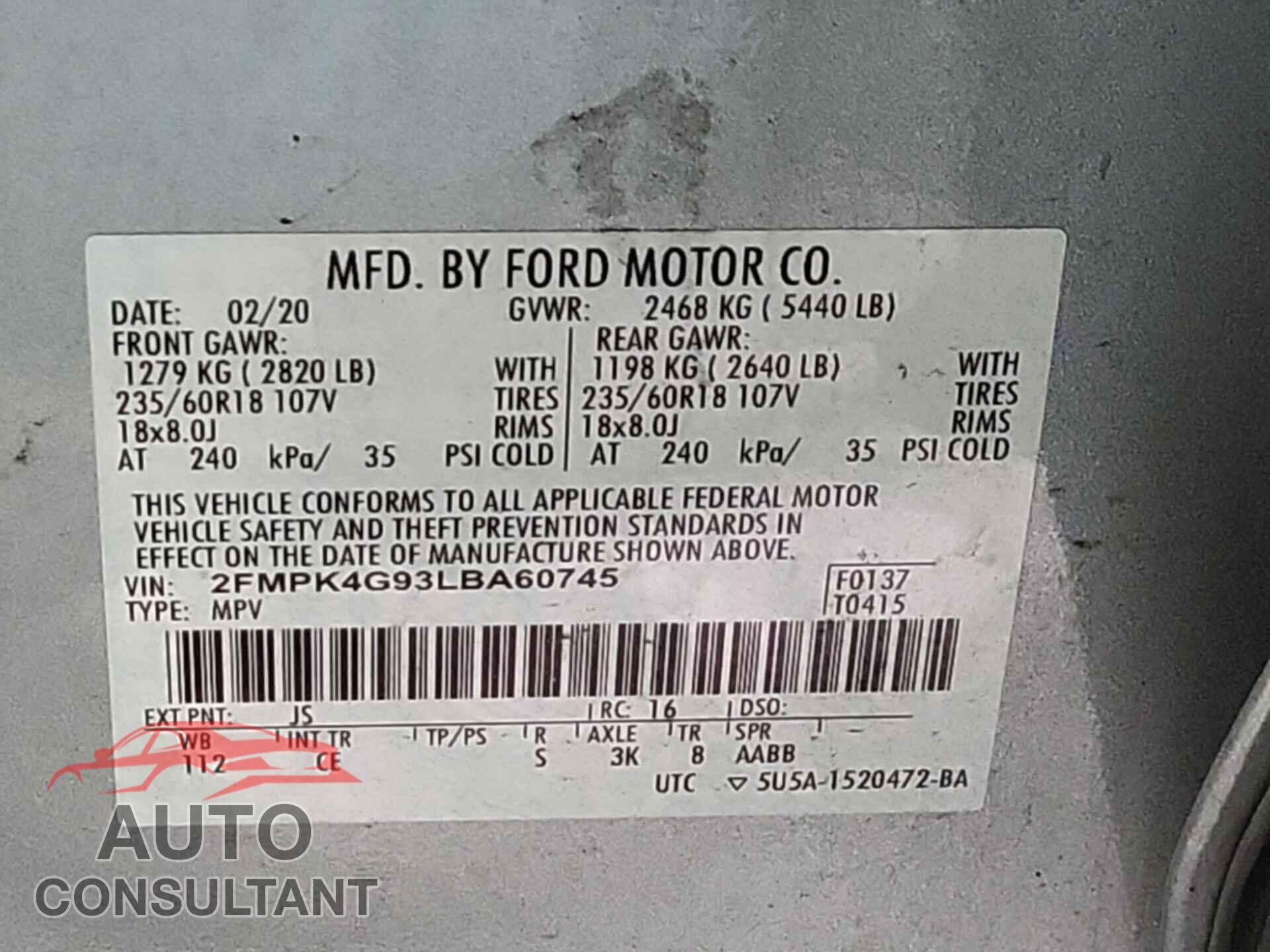 FORD EDGE 2020 - 2FMPK4G93LBA60745